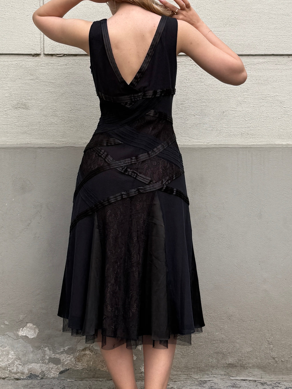 Vintage Y2K Black Lace Midi Dress S/Petite
