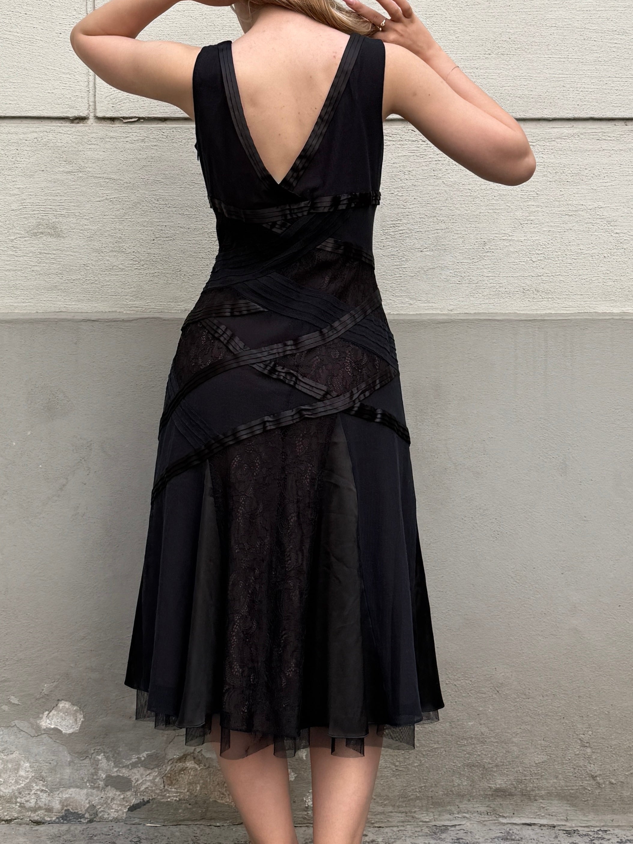 Vintage Y2K Black Lace Midi Dress S/Petite