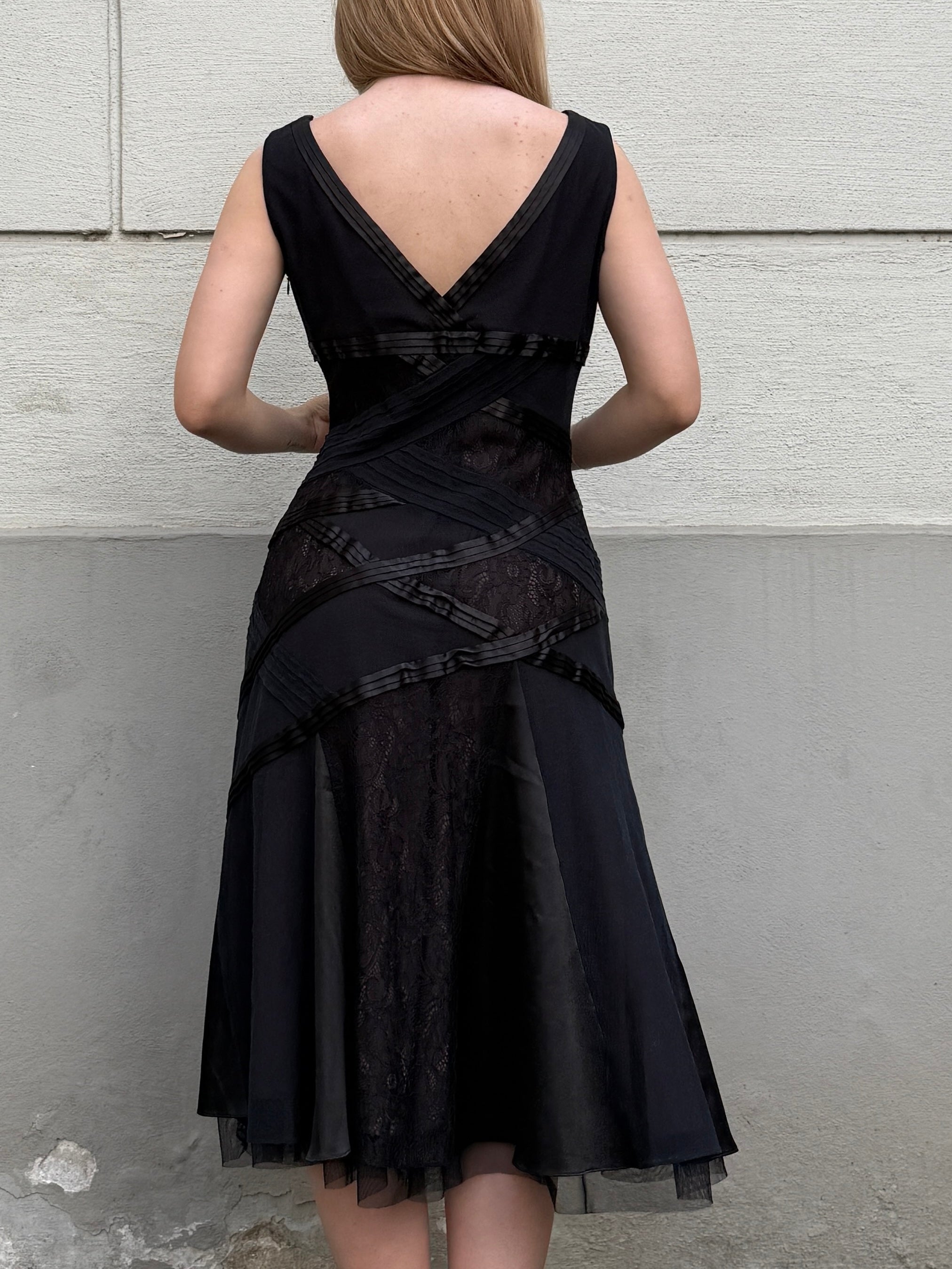 Vintage Y2K Black Lace Midi Dress S/Petite