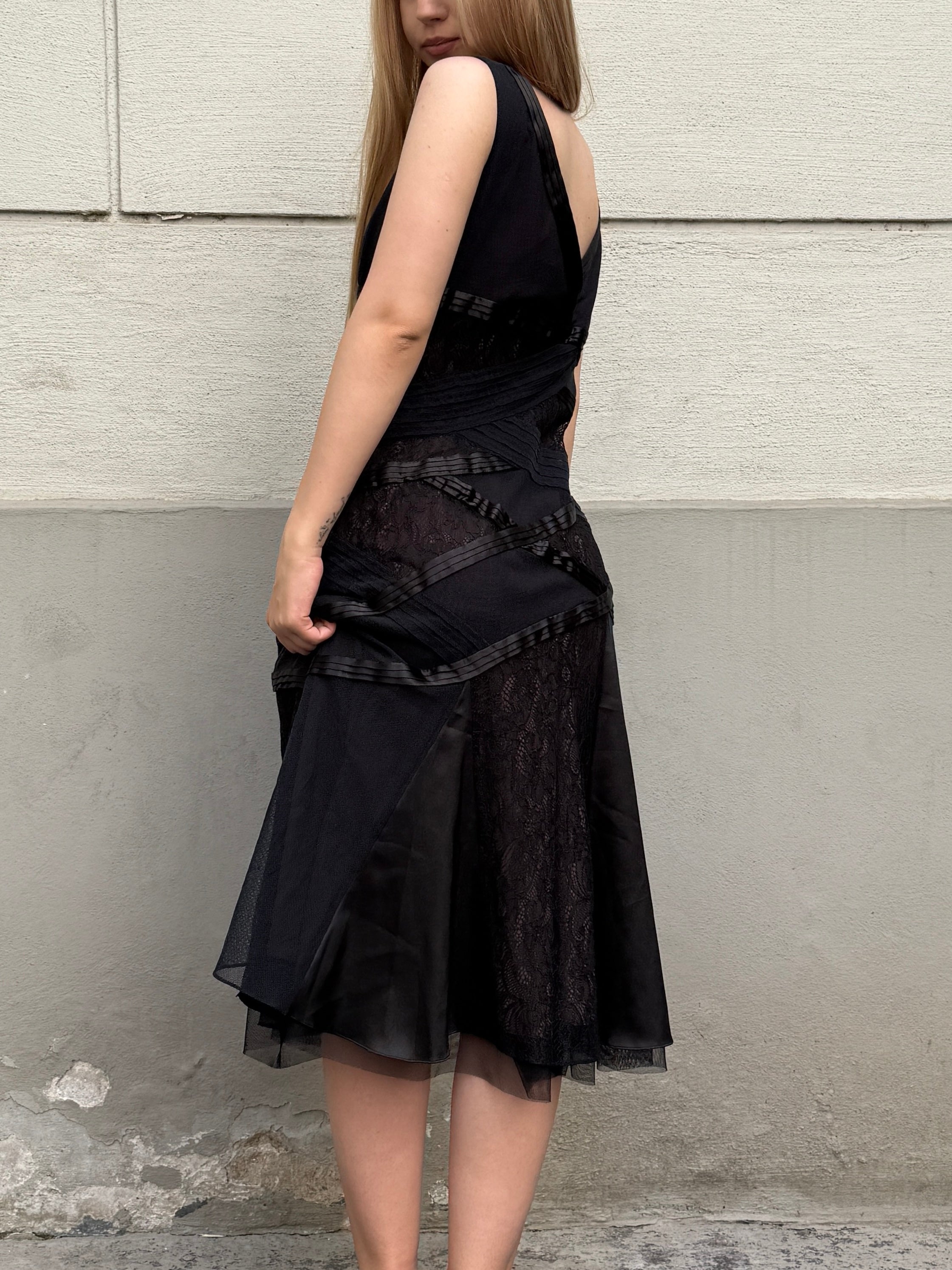 Vintage Y2K Black Lace Midi Dress S/Petite