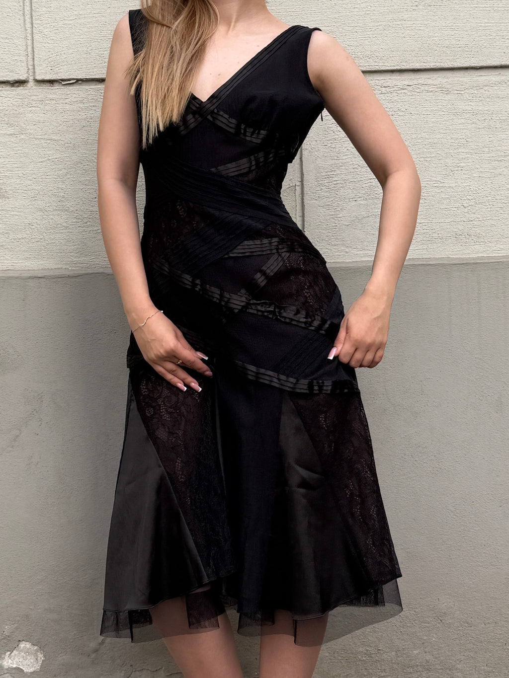 Vintage Y2K Black Lace Midi Dress S/Petite
