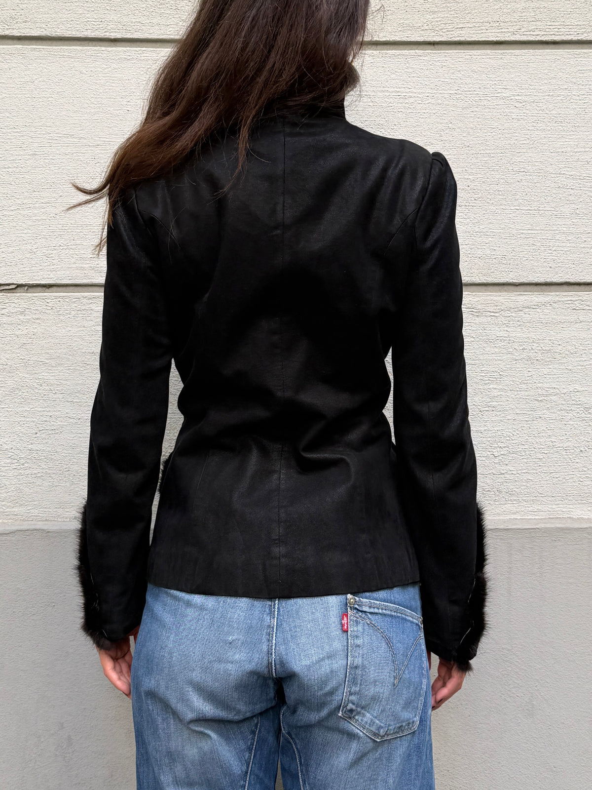 Vintage 100% Genuine Suede Leather & Mink Fur Trim Jacket S/M