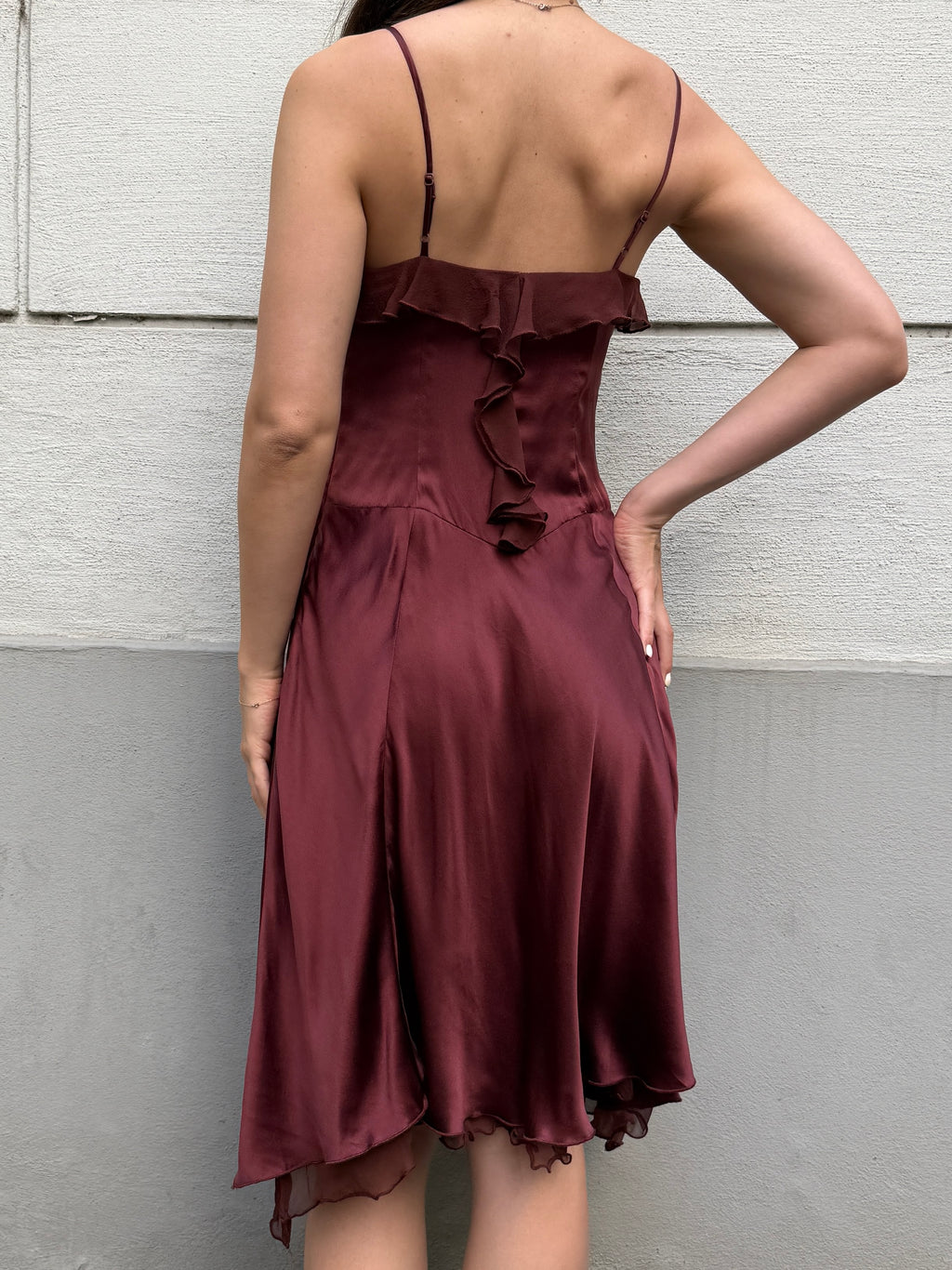 100% Silk Brown Ruffle Dress XS/S