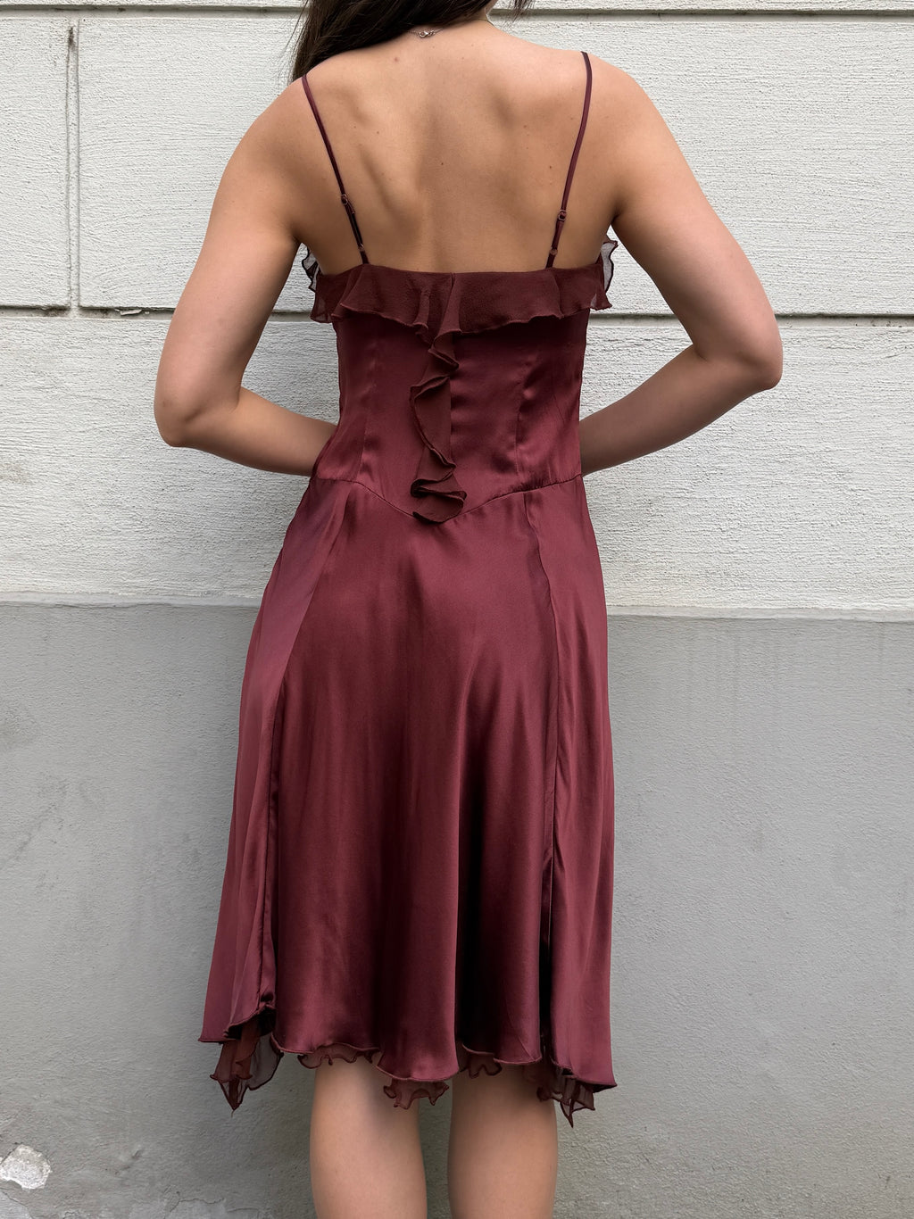 100% Silk Brown Ruffle Dress XS/S