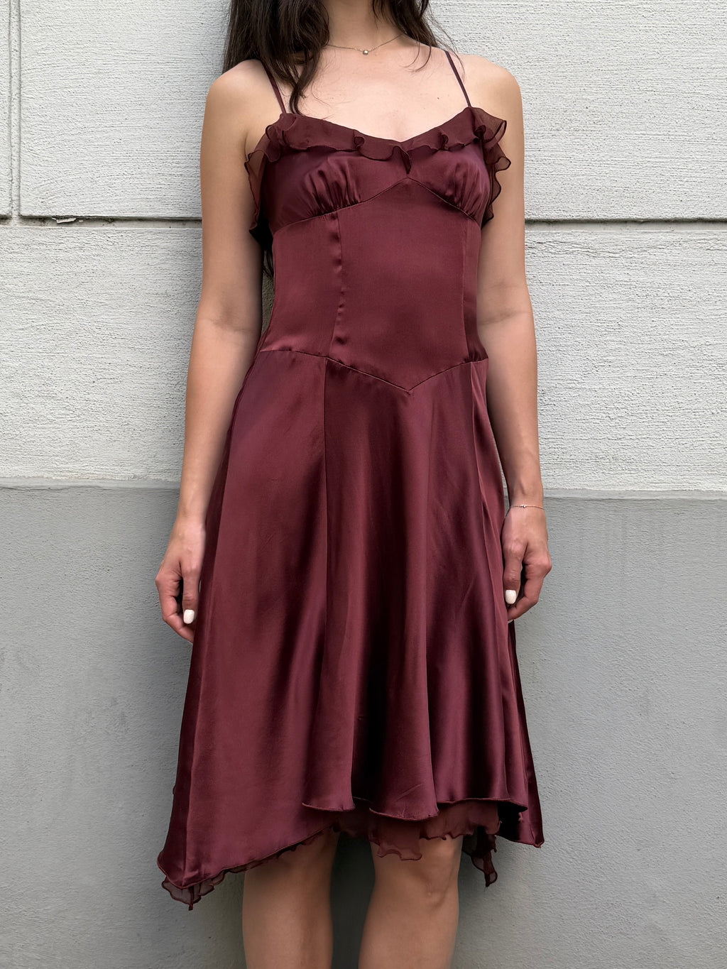 100% Silk Brown Ruffle Dress XS/S