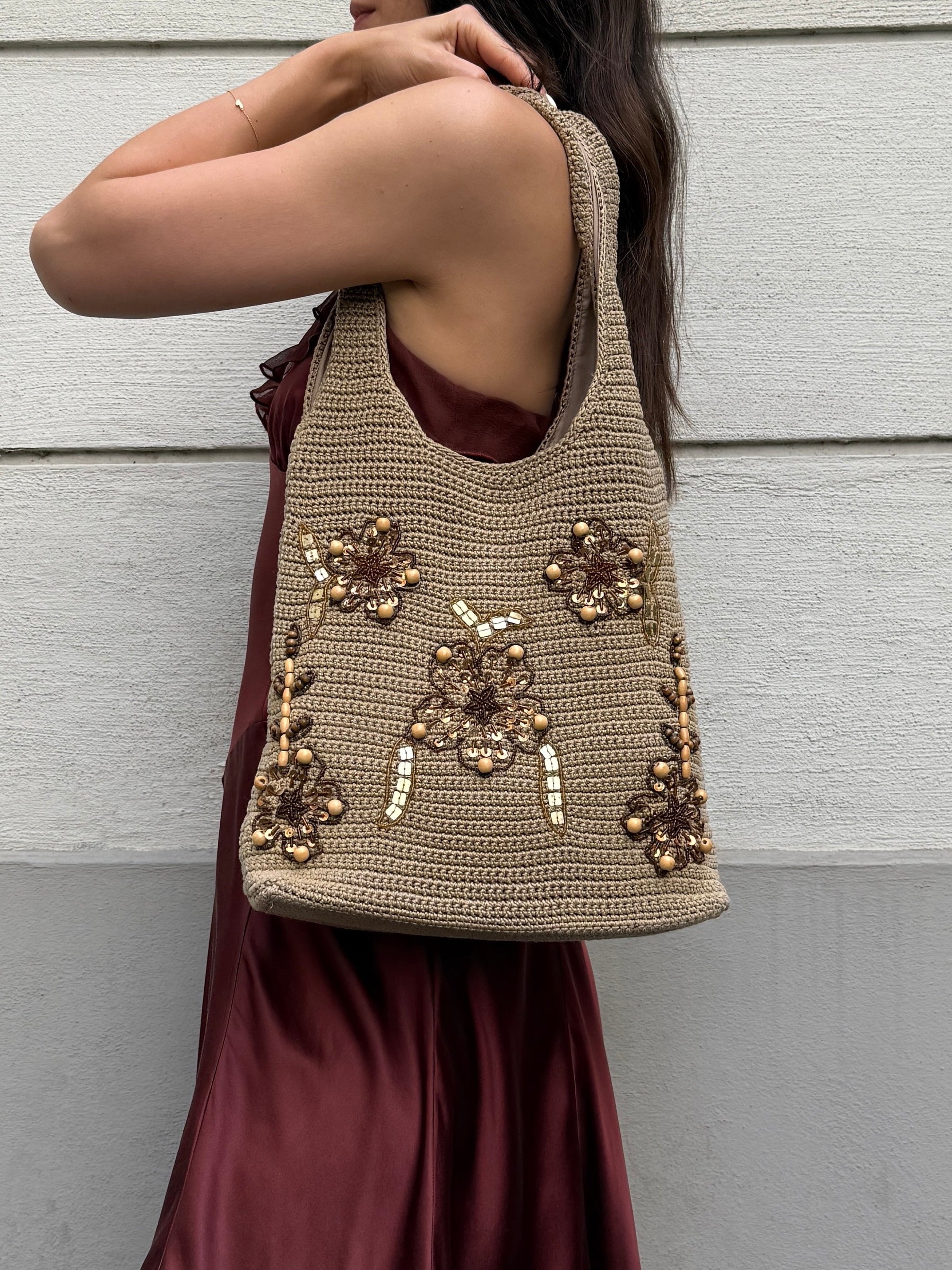 Vintage Y2K Crochet Beaded Bag