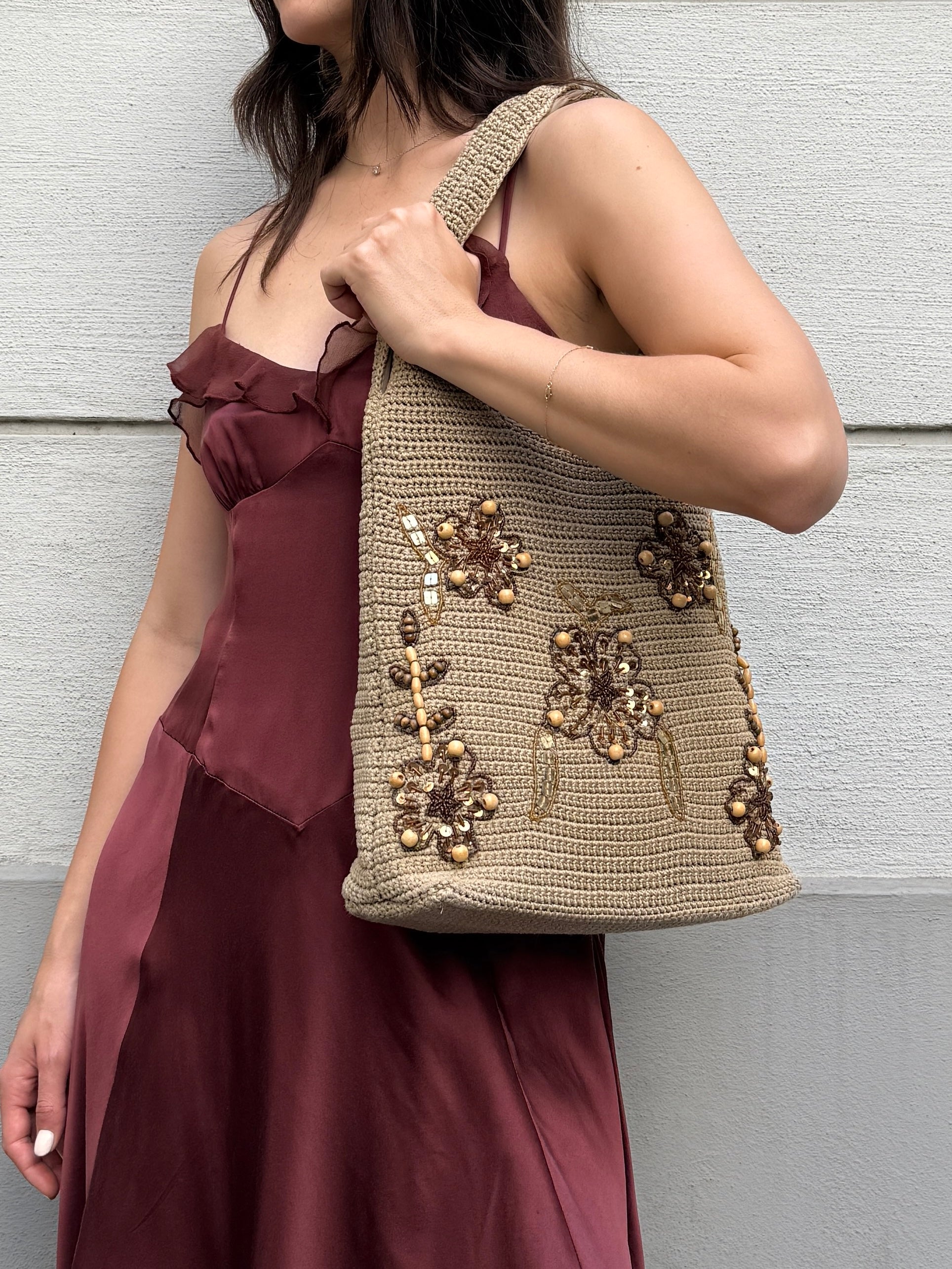 Vintage Y2K Crochet Beaded Bag