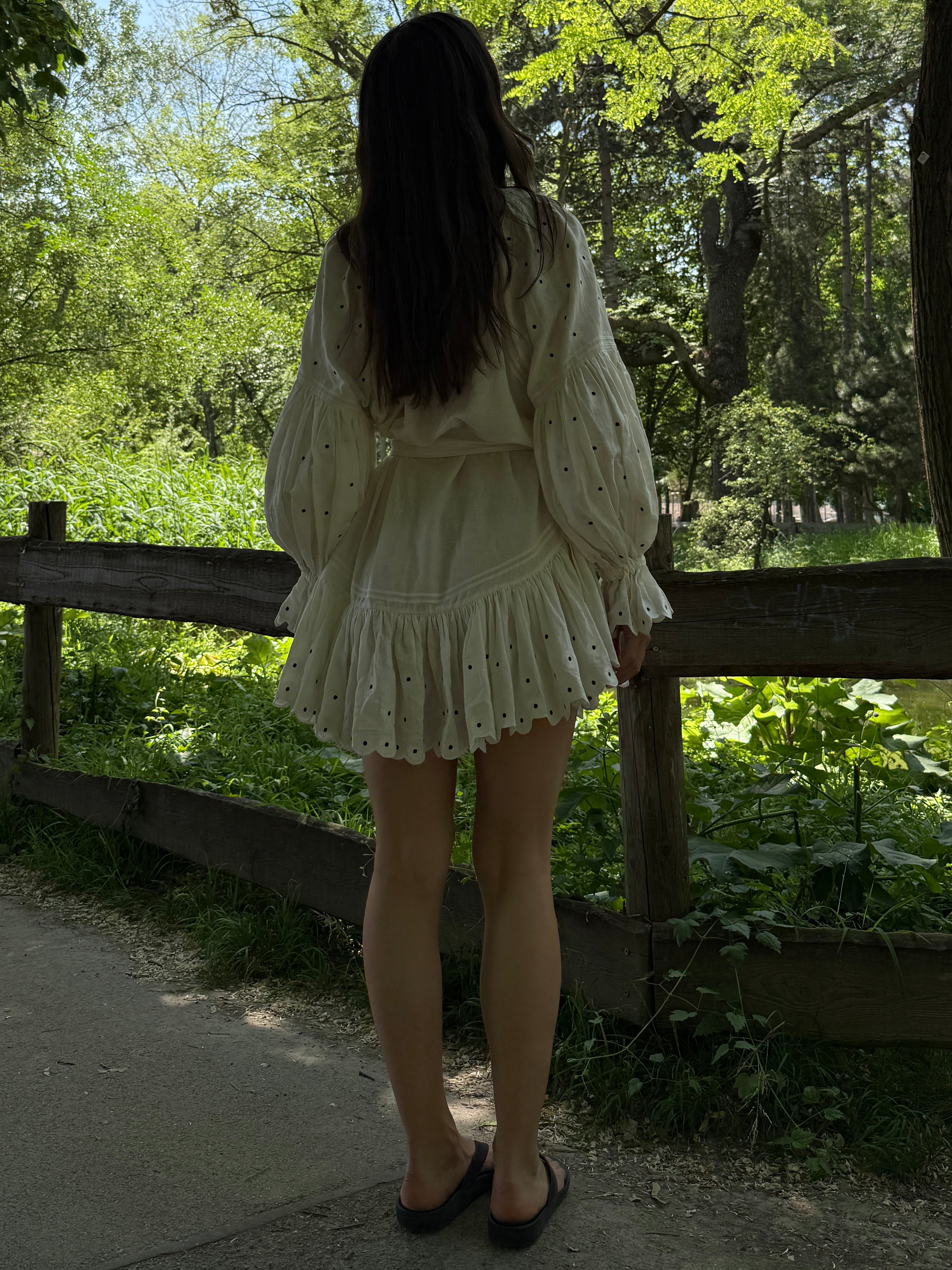 100% Linen White Eyelet Embroidered Dress M