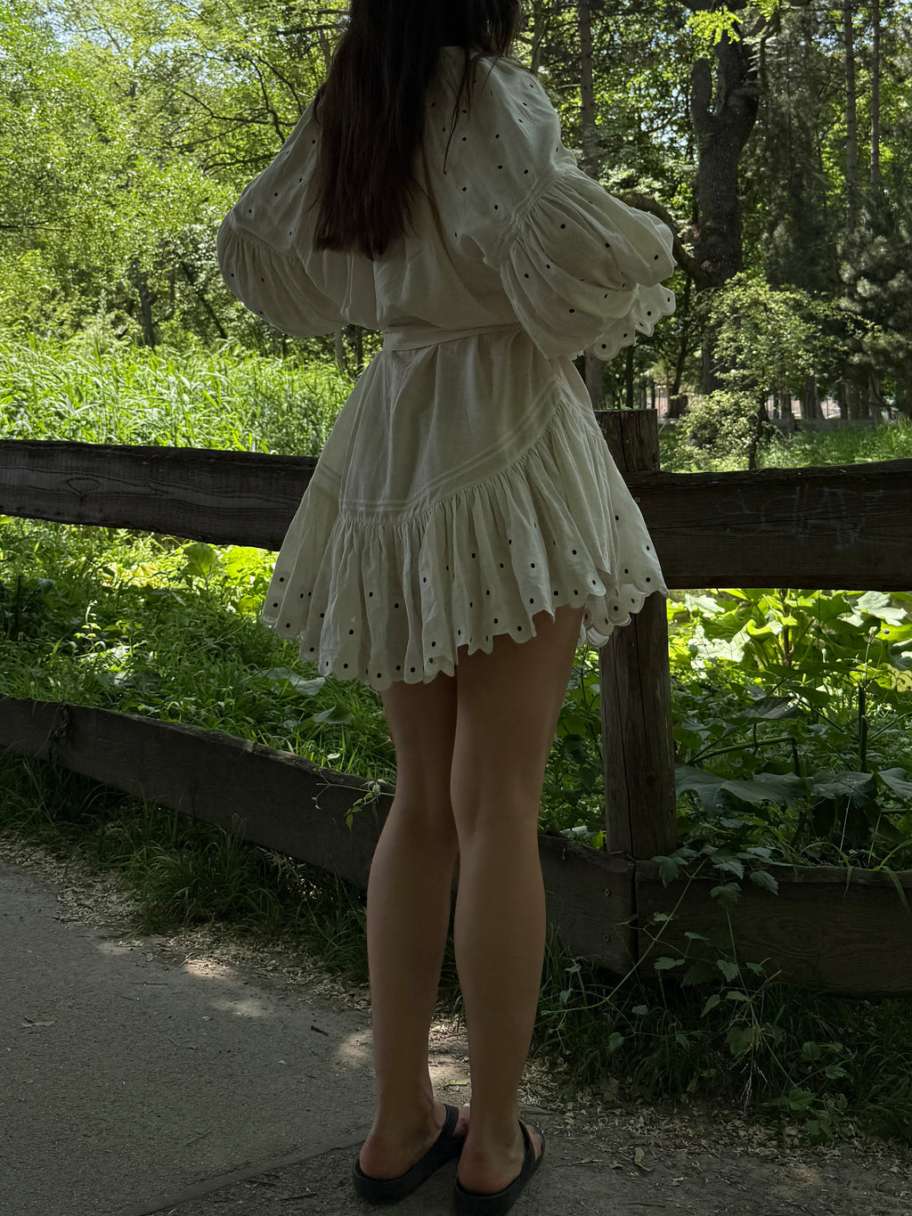 100% Linen White Eyelet Embroidered Dress M