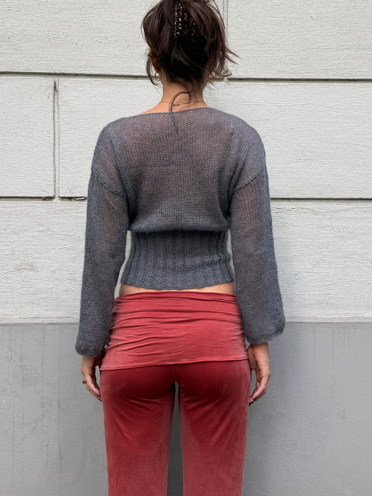 Hand Knit Mohair & Wool Gray Sweater S