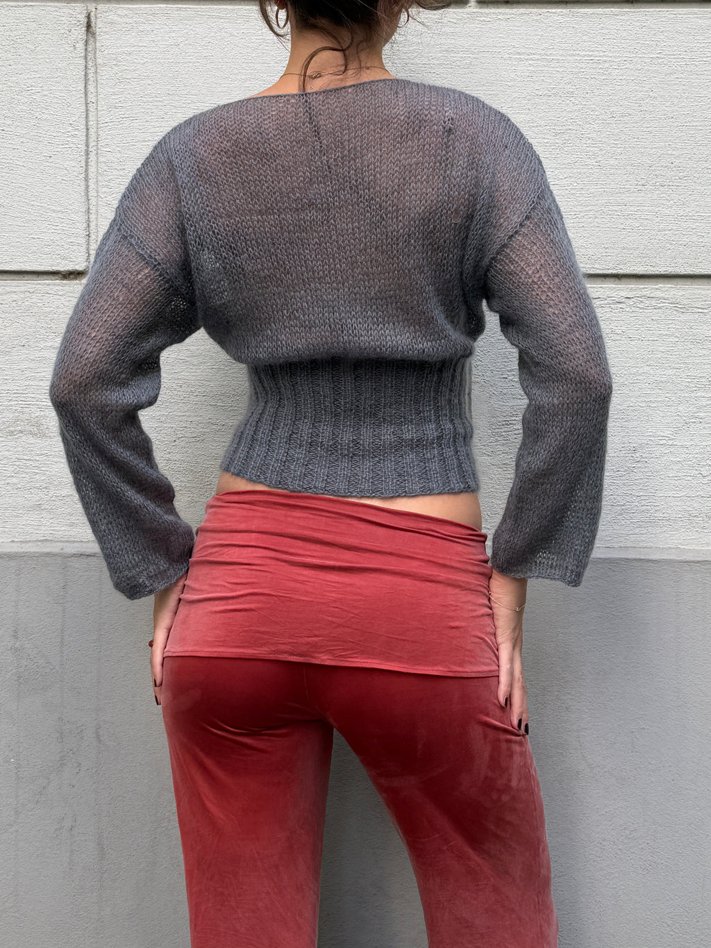 Hand Knit Mohair & Wool Gray Sweater S