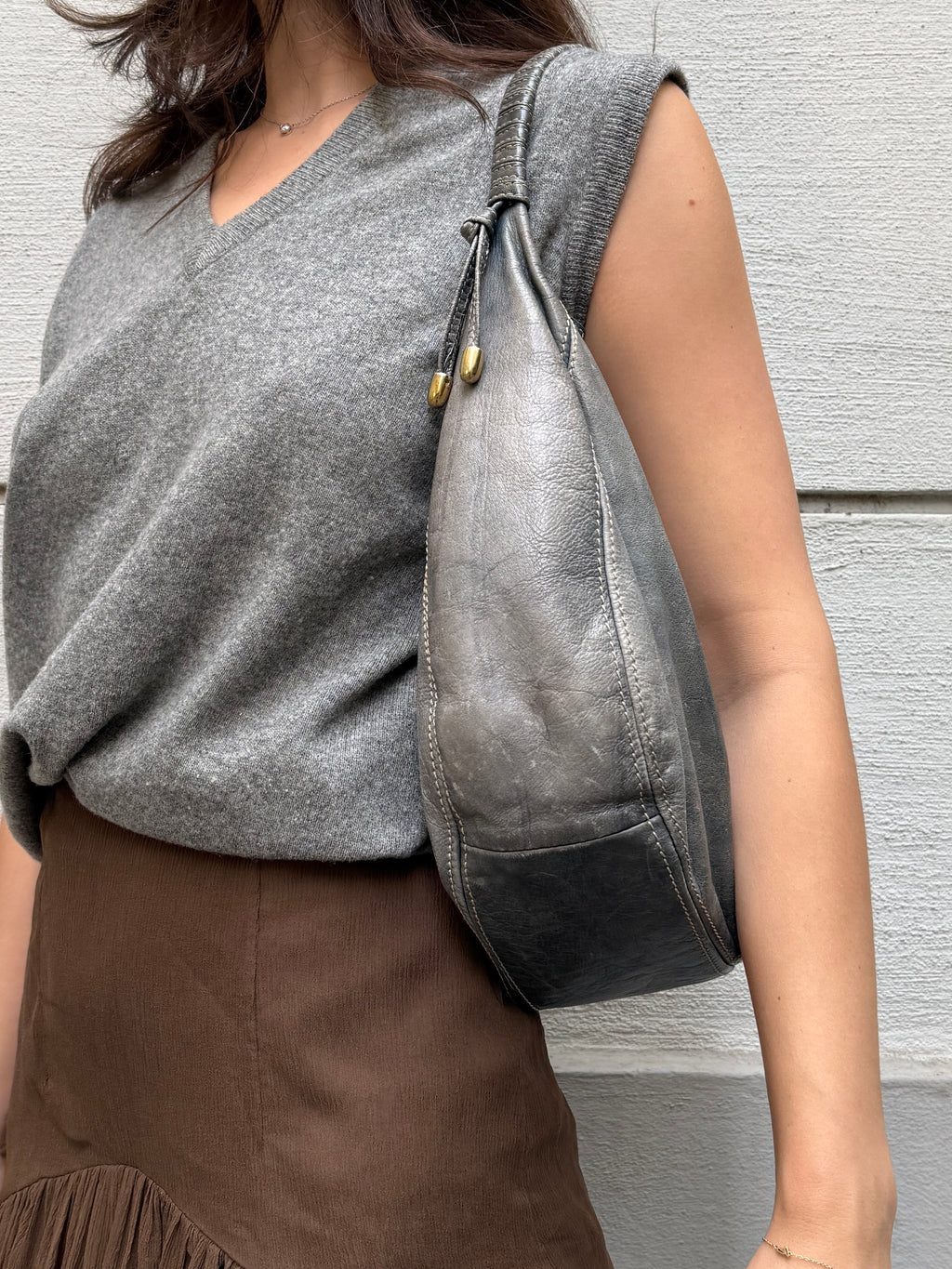 Vintage 100% Genuine Leather Light Blue/Gray Faded Bag