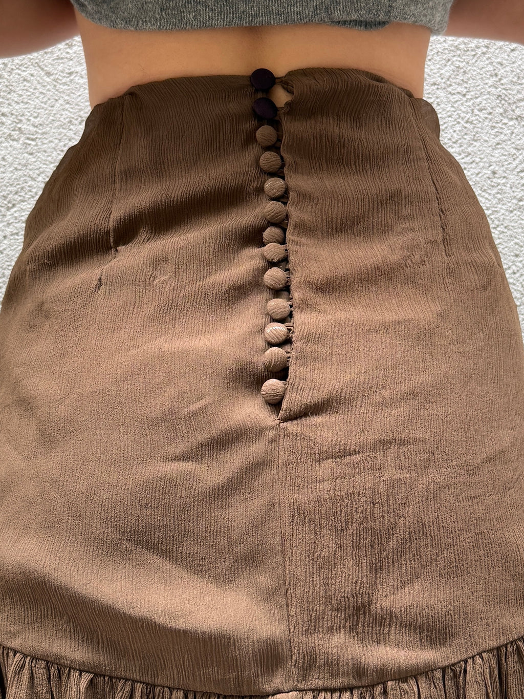 Vintage 100% Silk Georgette Brown Maxi Skirt XS