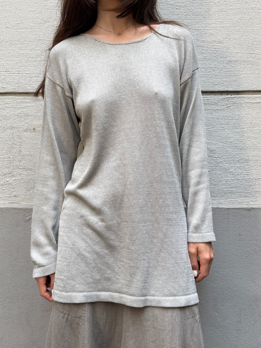 Vintage 100% Cotton Light Gray Long Sleeve Tunic Shirt M/L