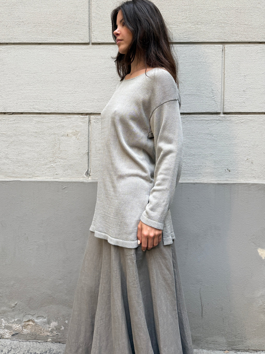 Vintage 100% Cotton Light Gray Long Sleeve Tunic Shirt M/L
