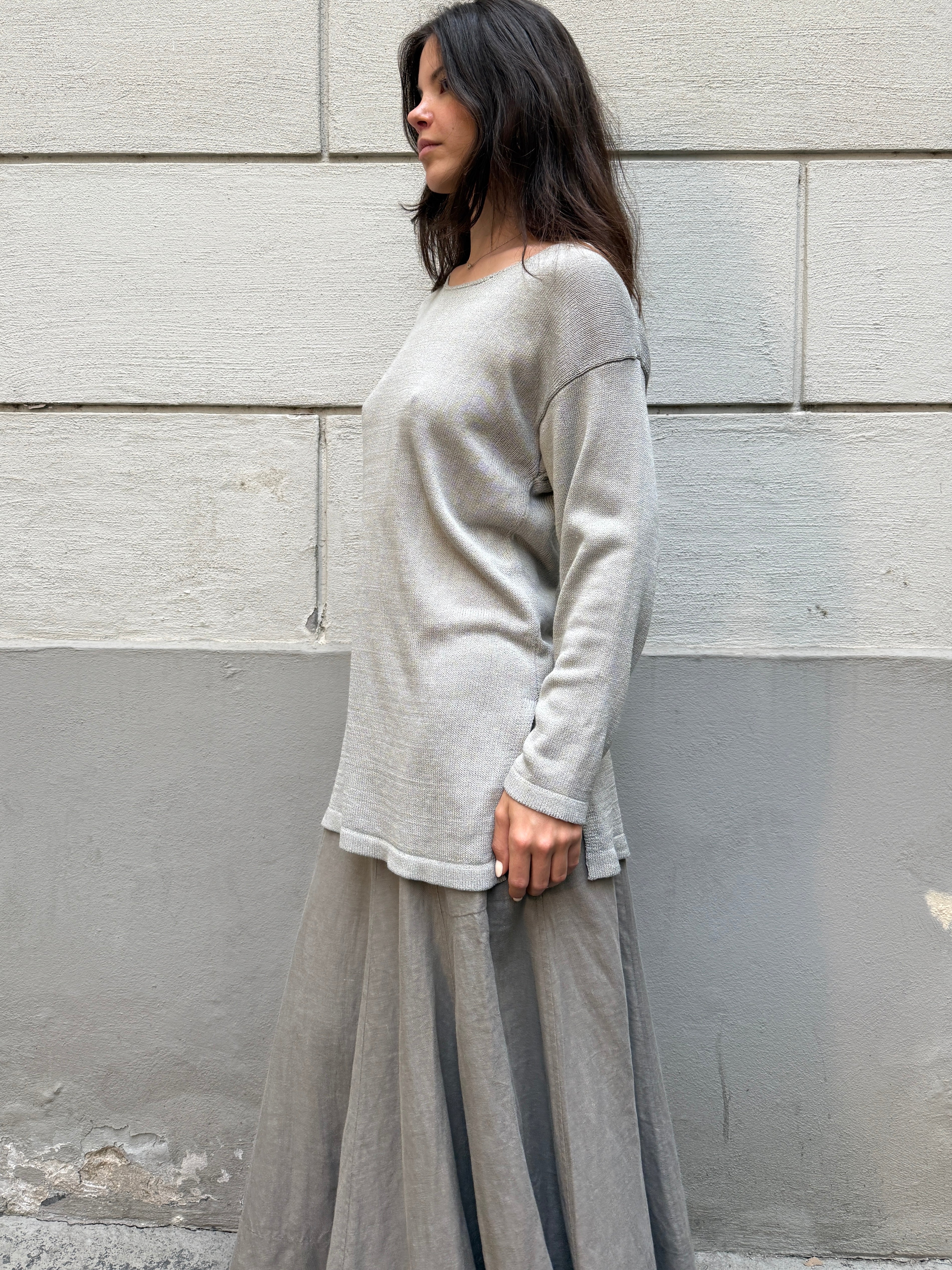 Vintage 100% Cotton Light Gray Long Sleeve Tunic Shirt M/L