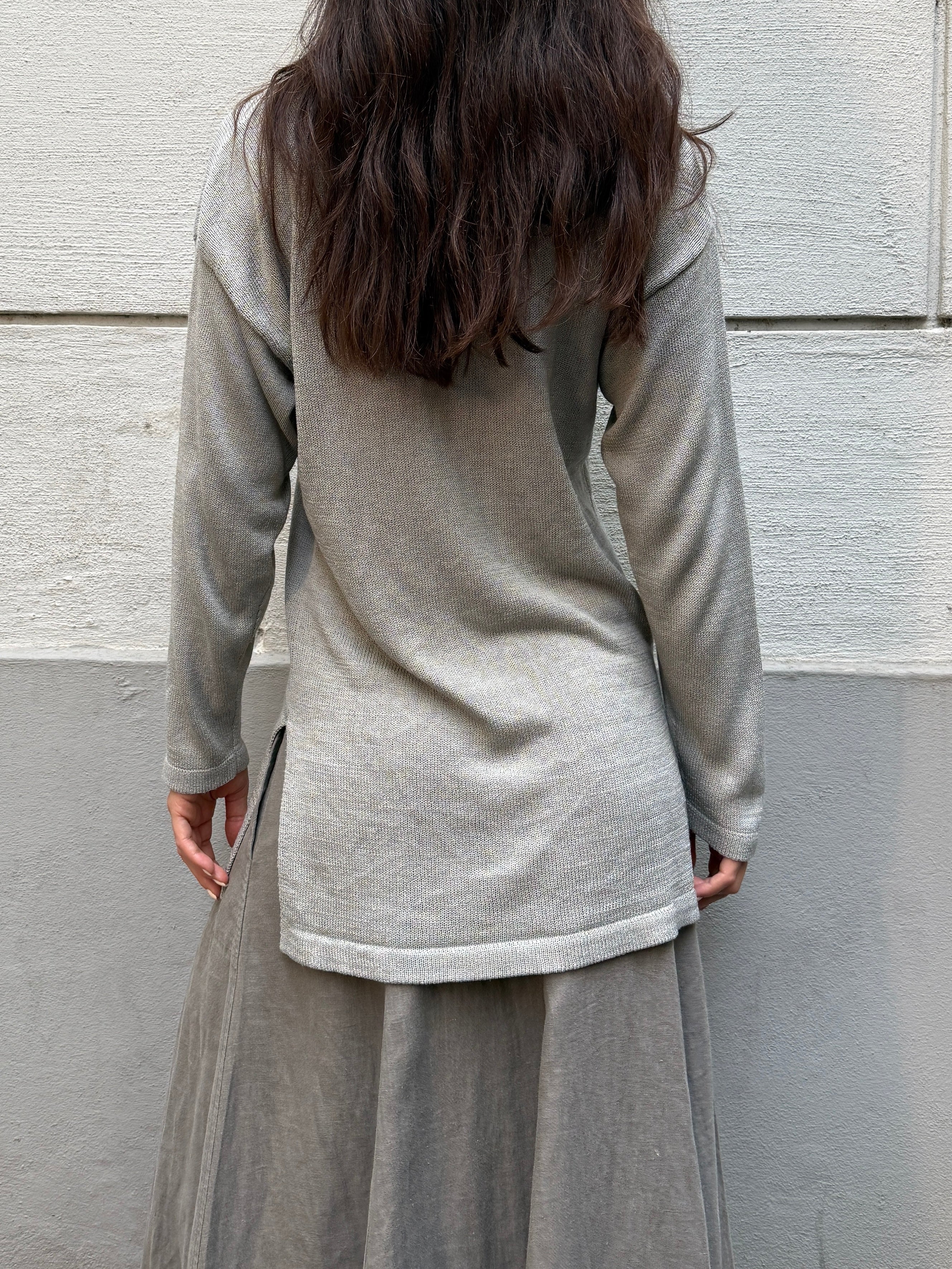 Vintage 100% Cotton Light Gray Long Sleeve Tunic Shirt M/L