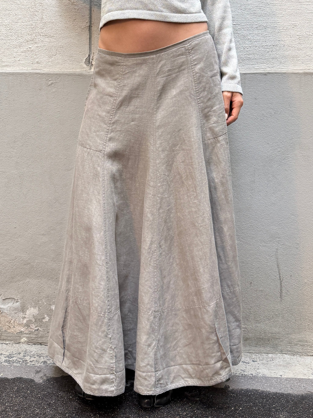 Vintage 100% Linen Gray Low Waist Maxi Skirt S