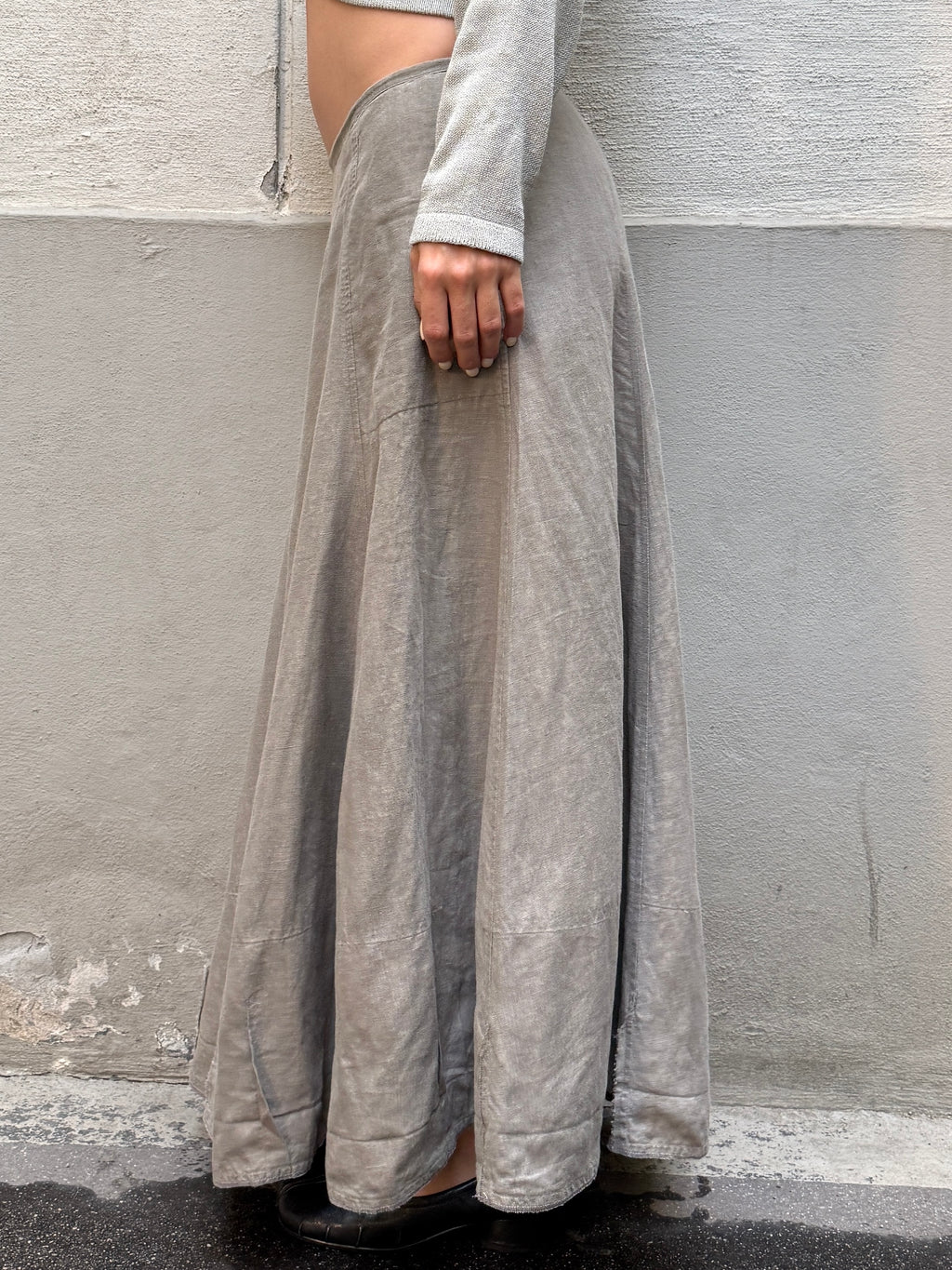 Vintage 100% Linen Gray Low Waist Maxi Skirt S