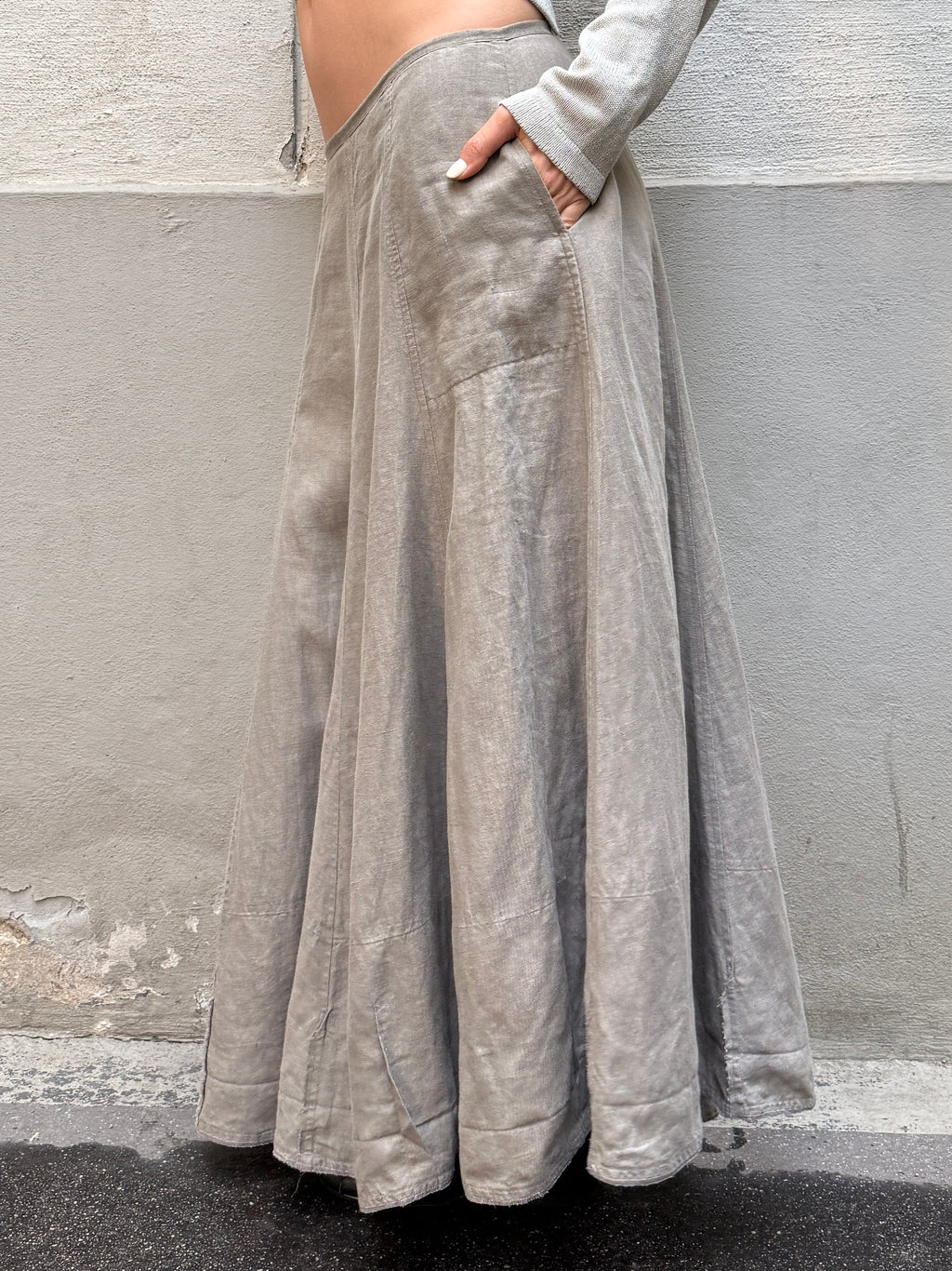 Vintage 100% Linen Gray Low Waist Maxi Skirt S