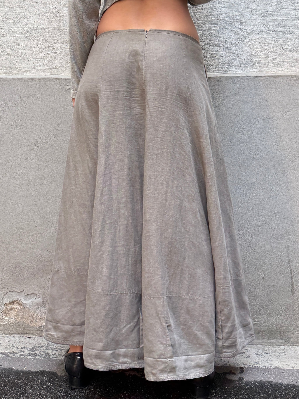 Vintage 100% Linen Gray Low Waist Maxi Skirt S