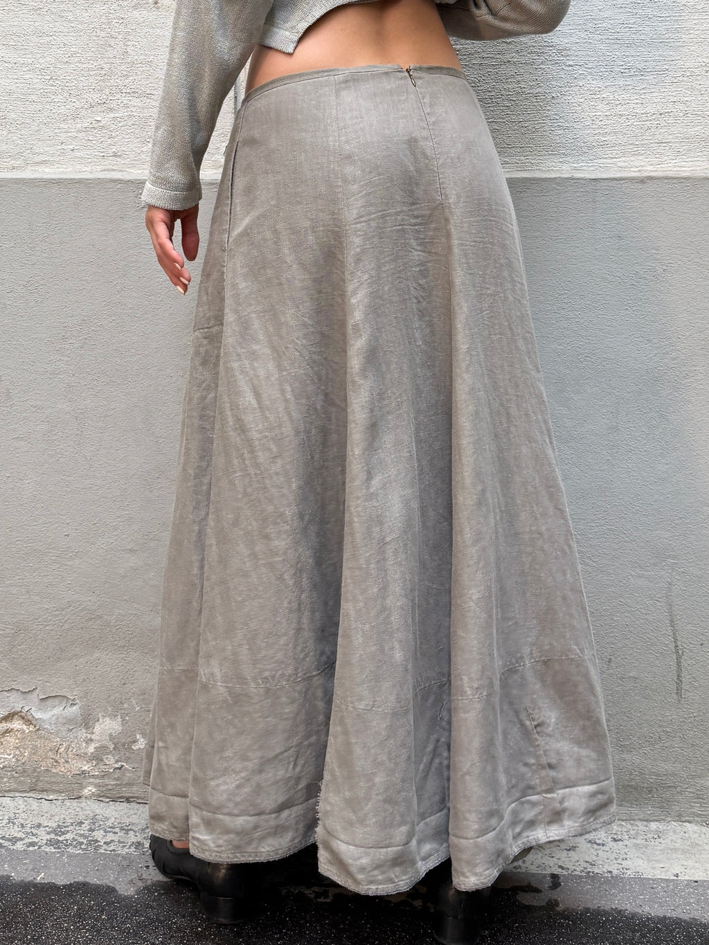 Vintage 100% Linen Gray Low Waist Maxi Skirt S