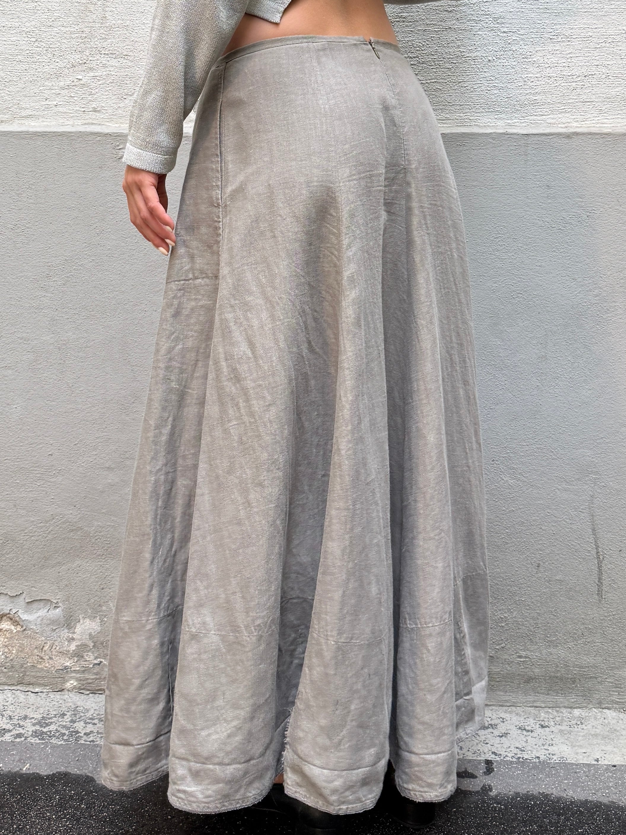 Vintage 100% Linen Gray Low Waist Maxi Skirt S