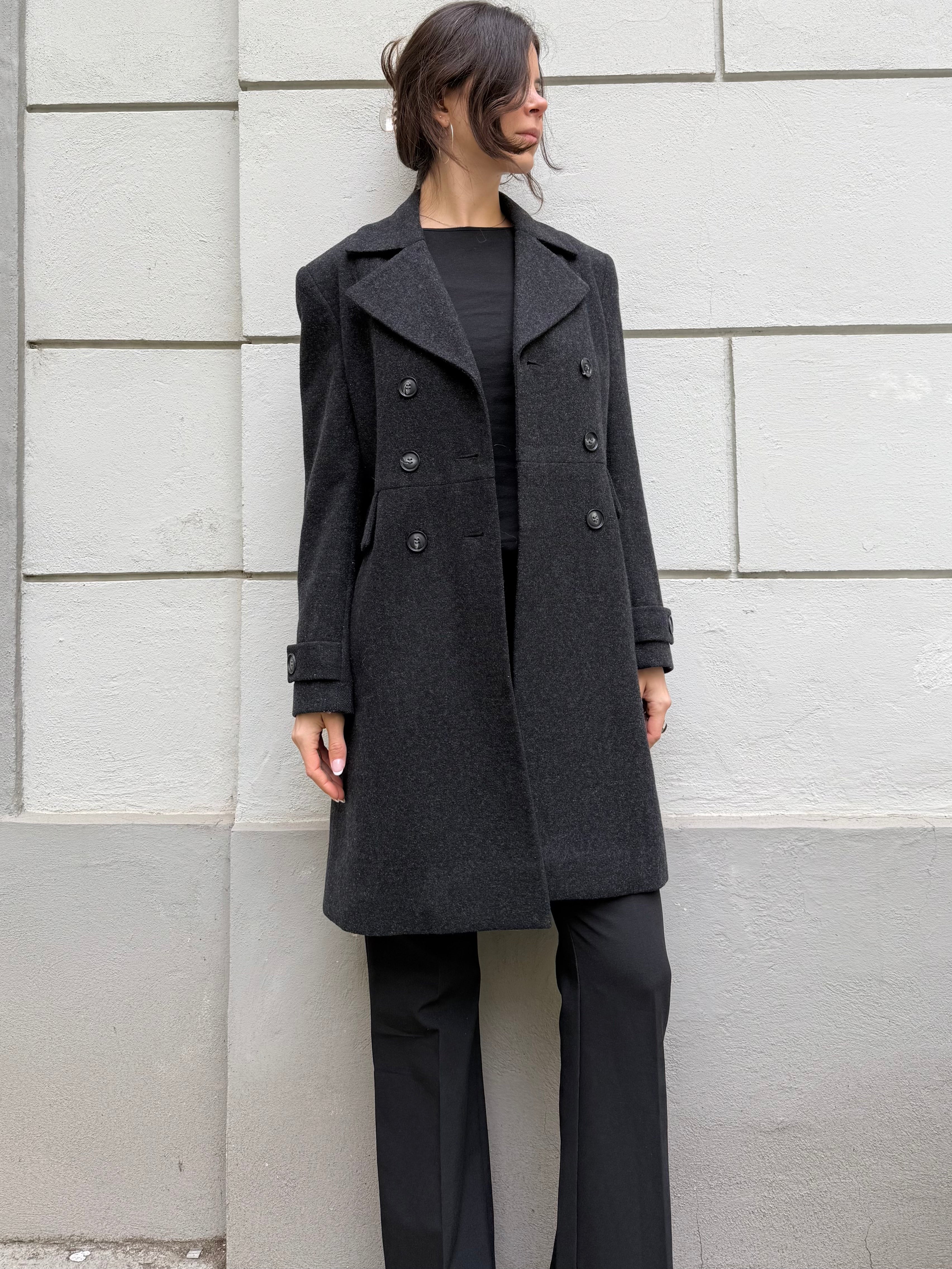 Vintage 100% Wool Dark Gray Coat Jacket S/M