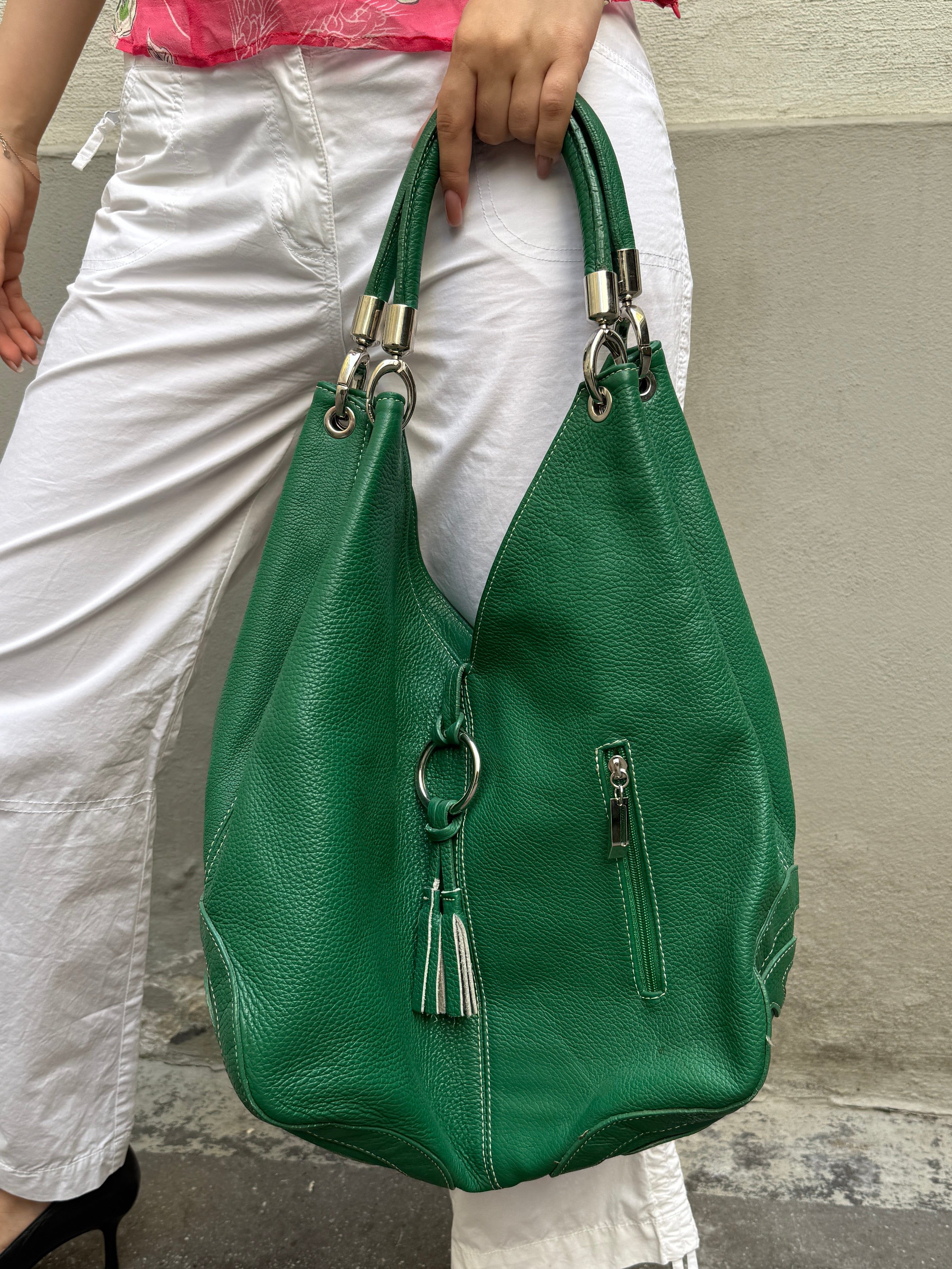 100% Genuine Leather Green Hobo Bag