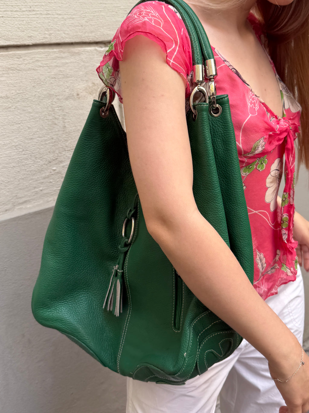 100% Genuine Leather Green Hobo Bag