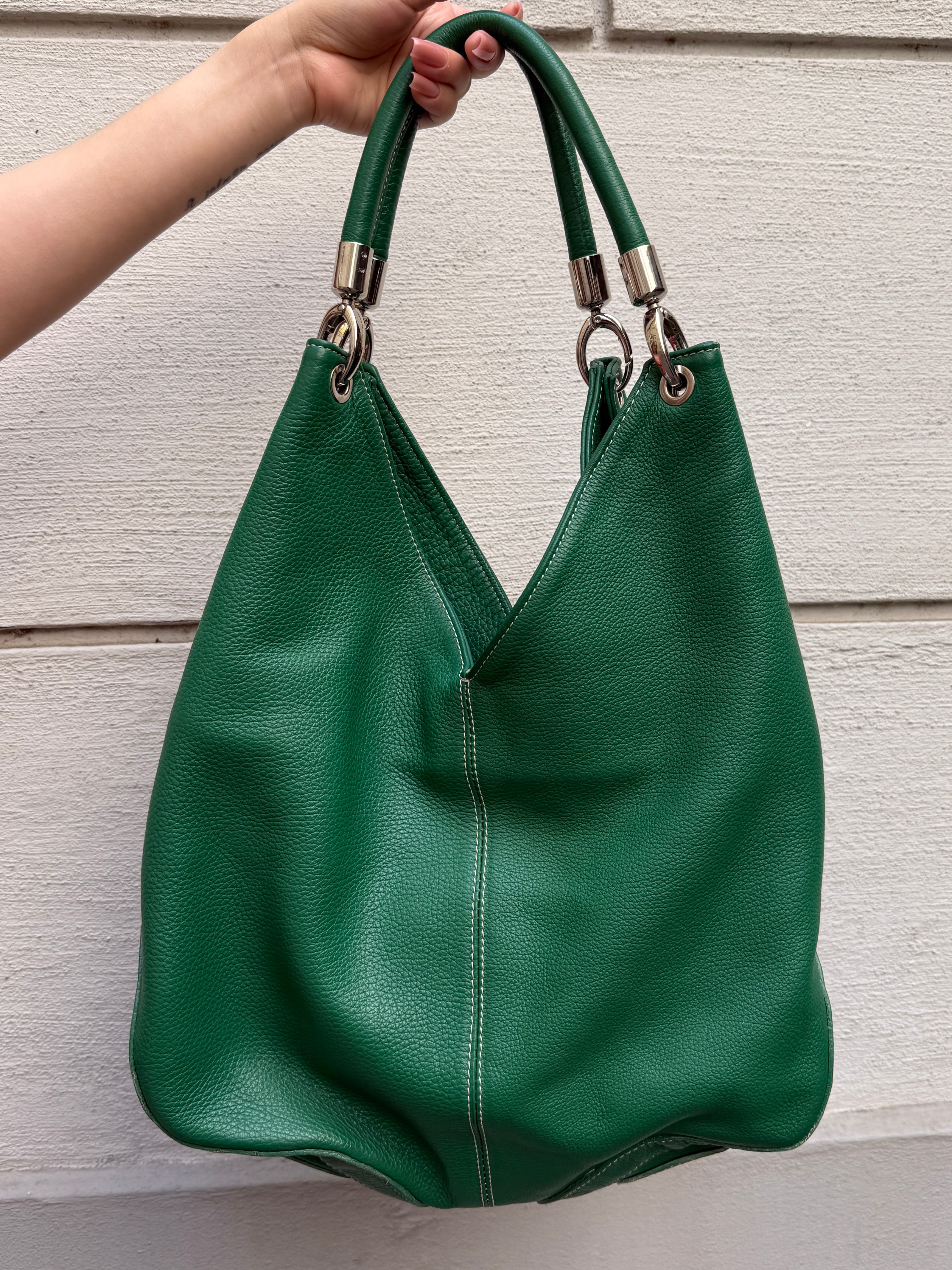 100% Genuine Leather Green Hobo Bag