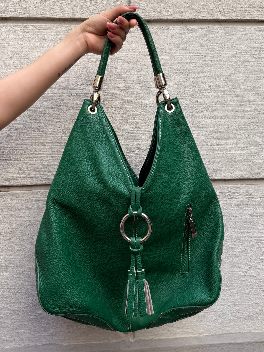 100% Genuine Leather Green Hobo Bag