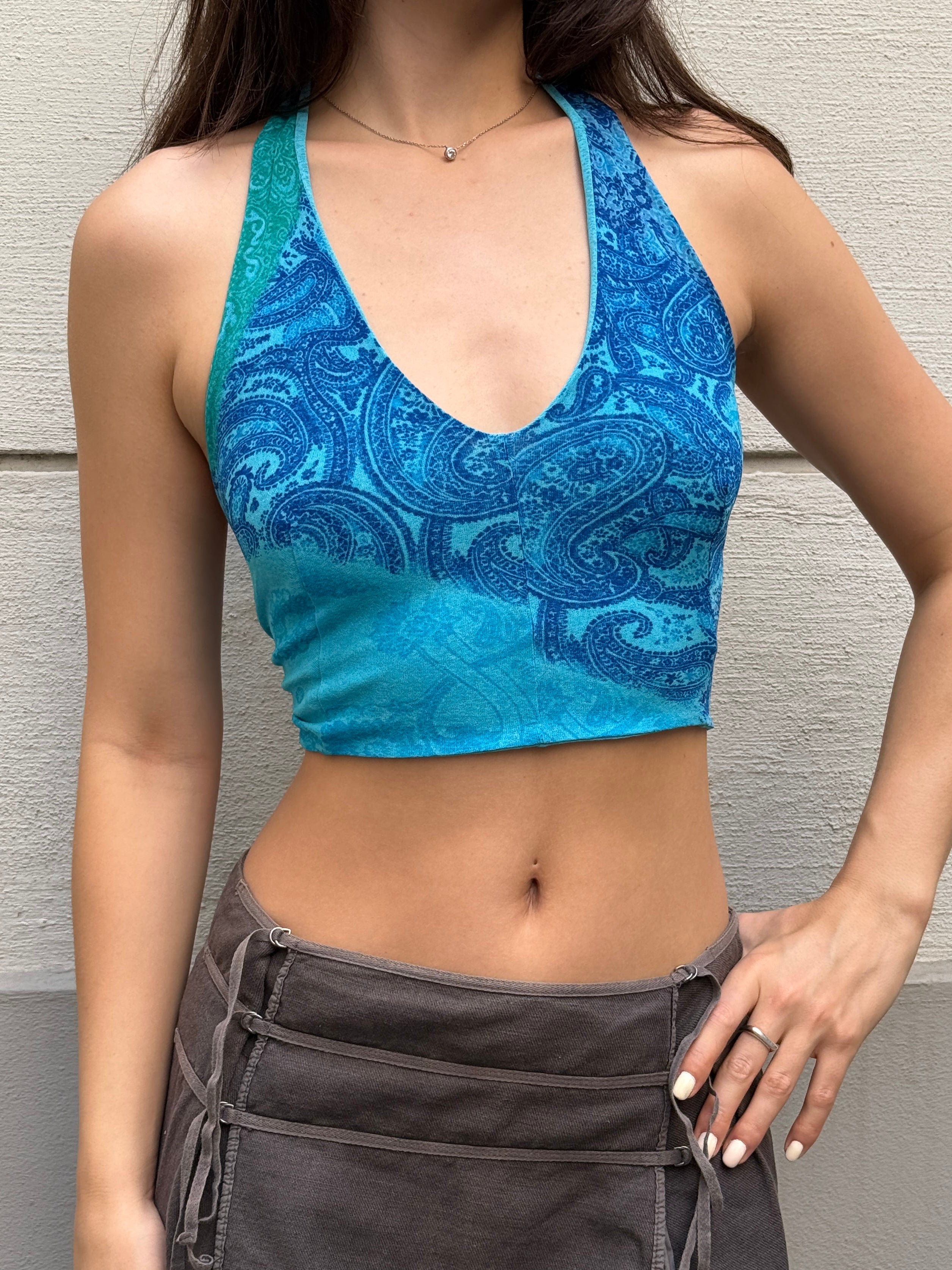 Vintage Y2K Blue Turquoise Halter Top S/M