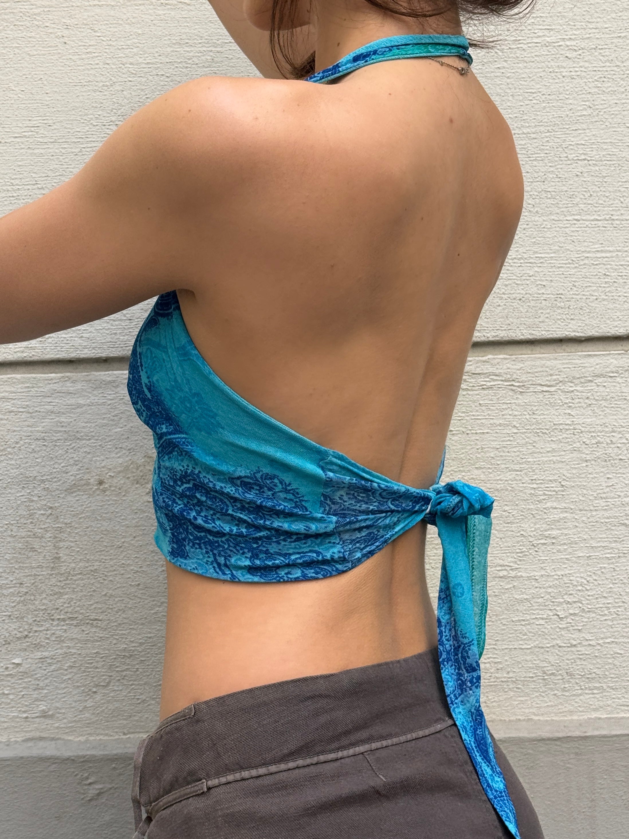 Vintage Y2K Blue Turquoise Halter Top S/M
