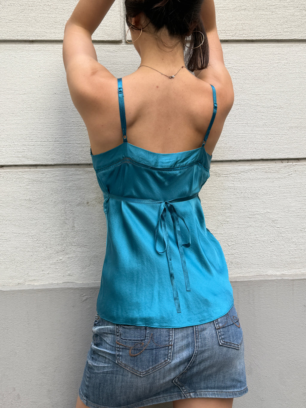 Vintage 100% Silk Monsoon Turquoise Baby Doll Top M