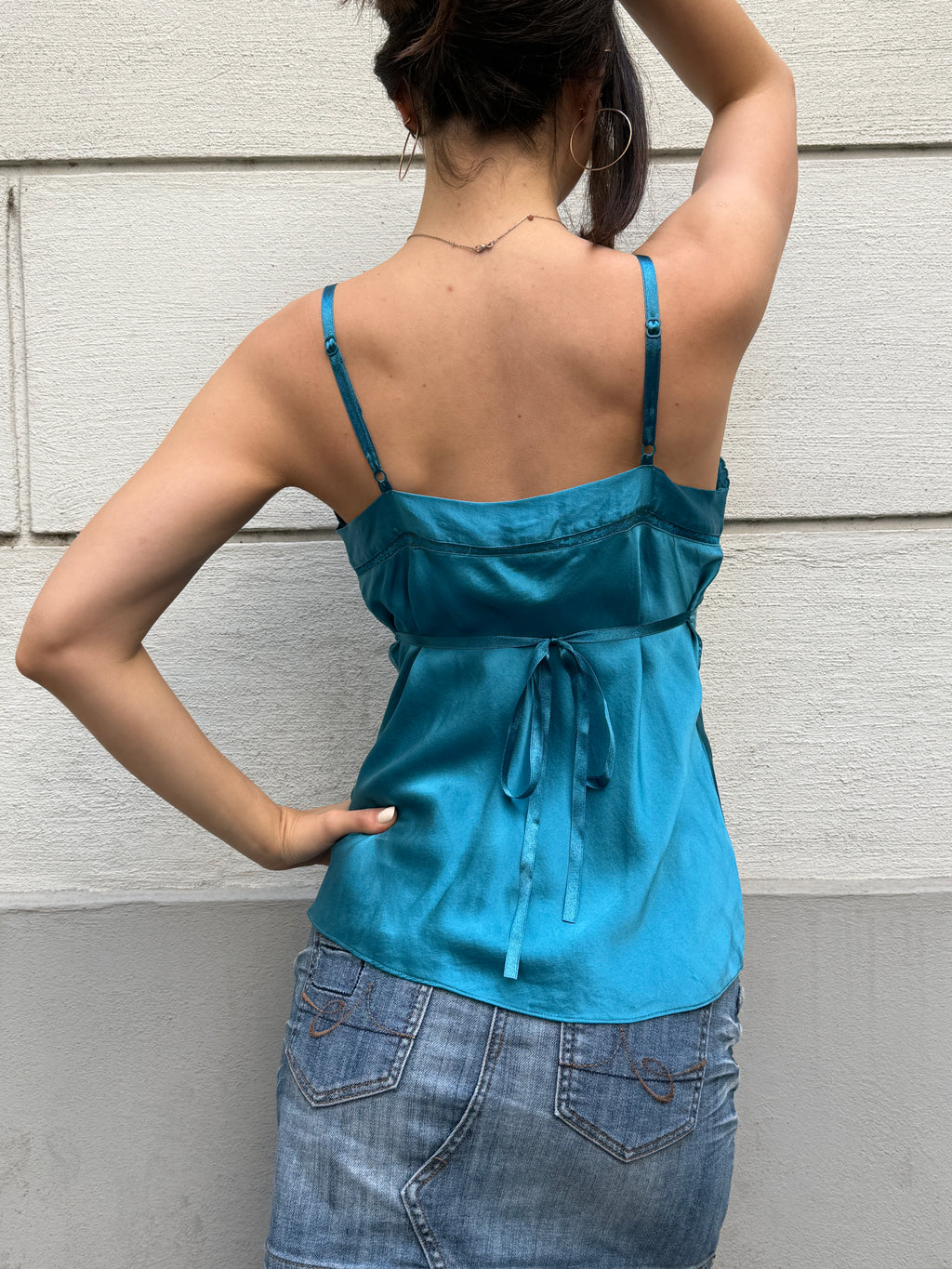 Vintage 100% Silk Monsoon Turquoise Baby Doll Top M