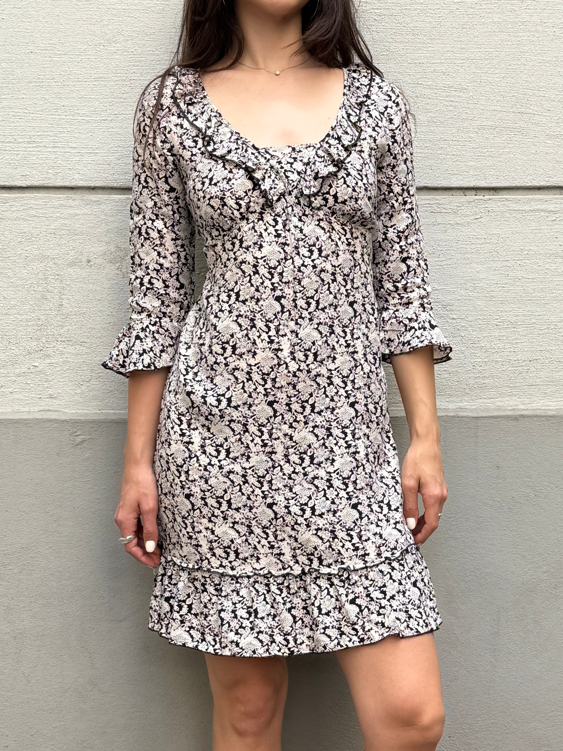 Vintage 100% Cotton Floral Midi Dress S