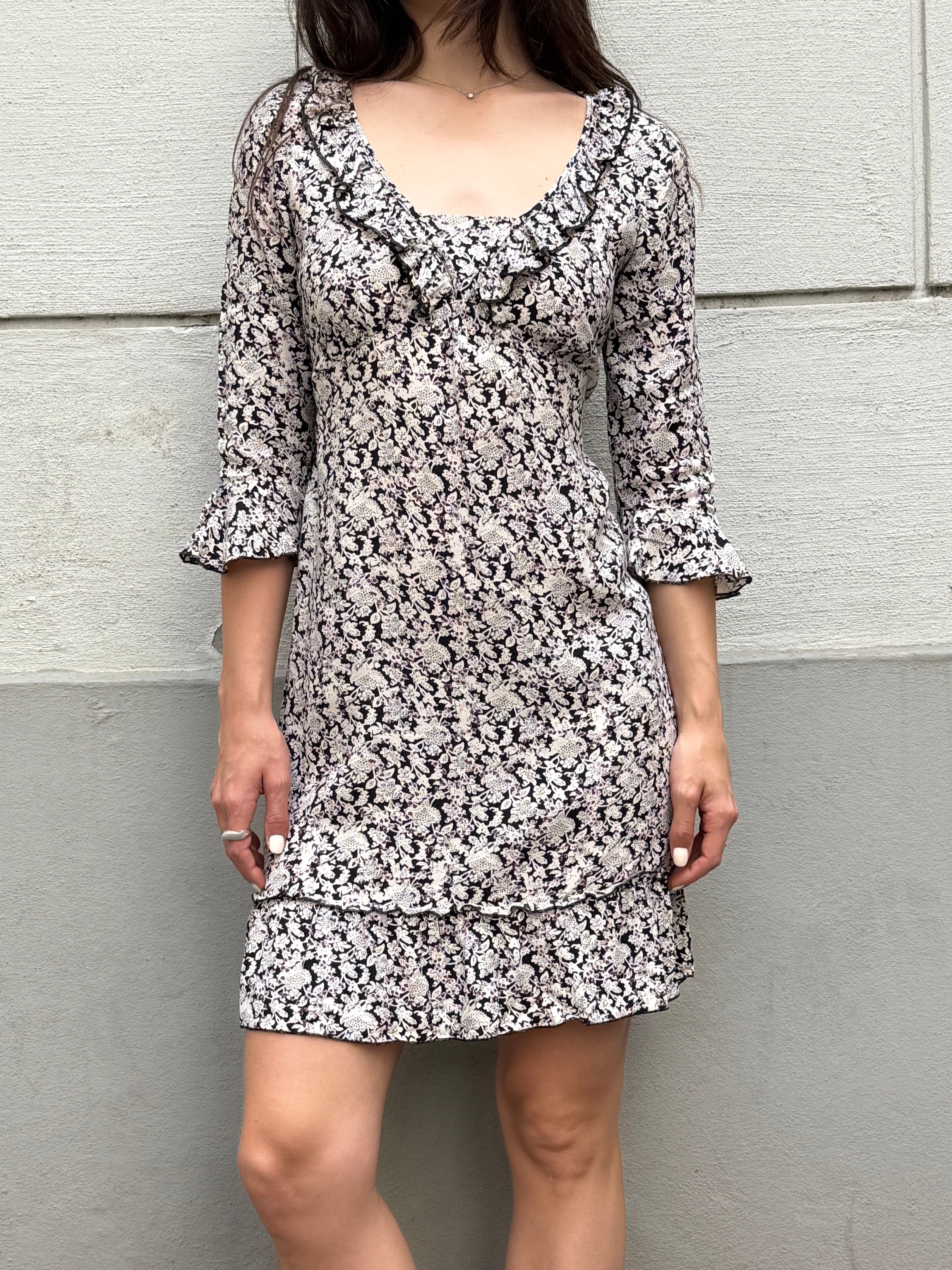 Vintage 100% Cotton Floral Midi Dress S