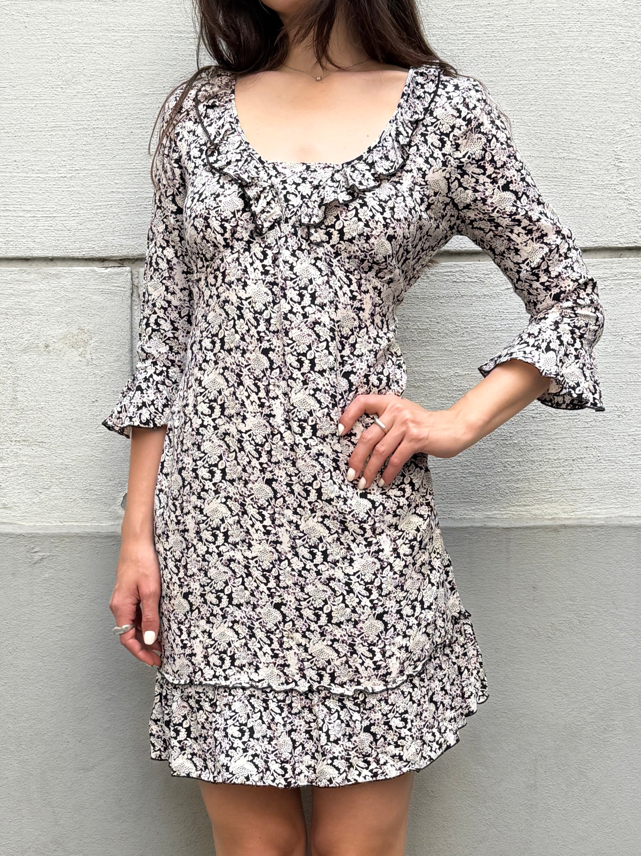 Vintage 100% Cotton Floral Midi Dress S