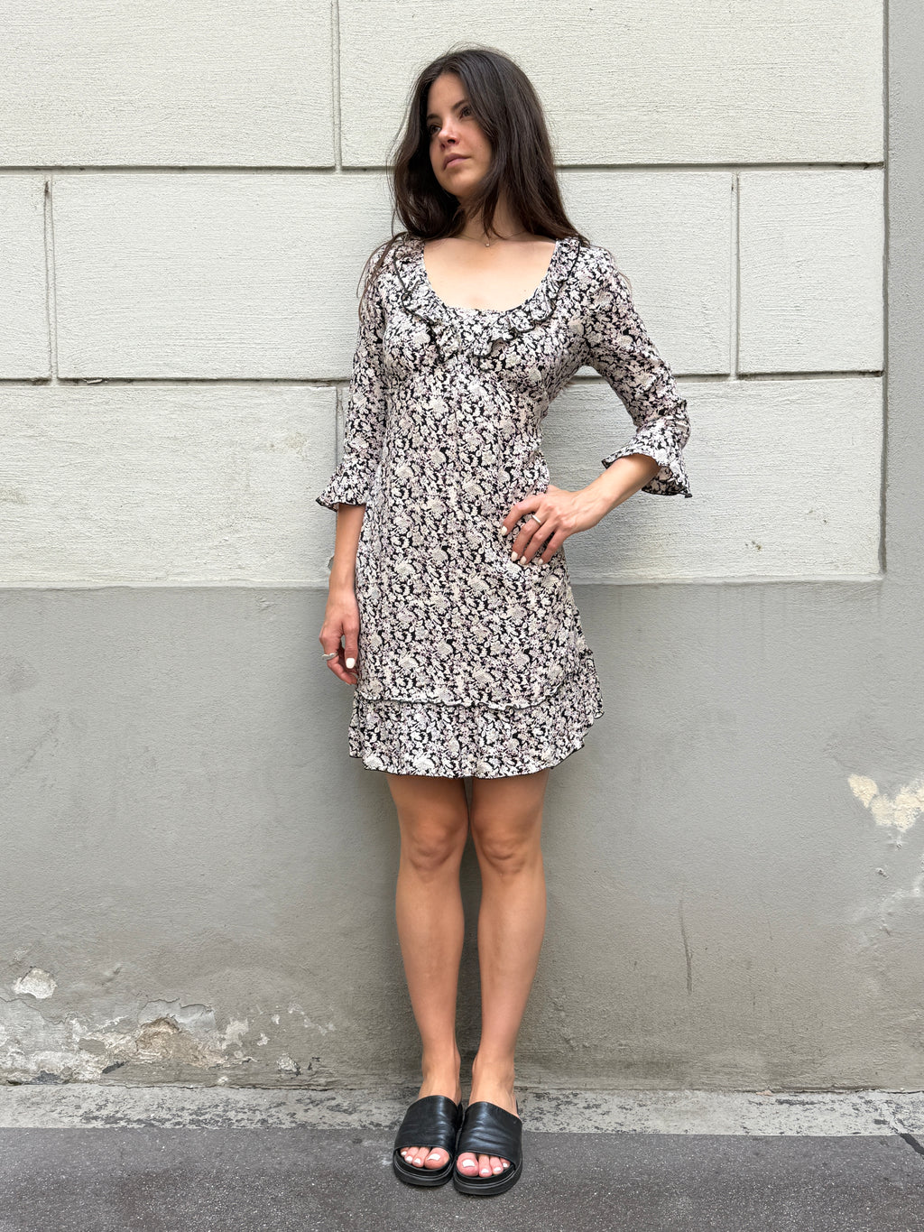 Vintage 100% Cotton Floral Midi Dress S