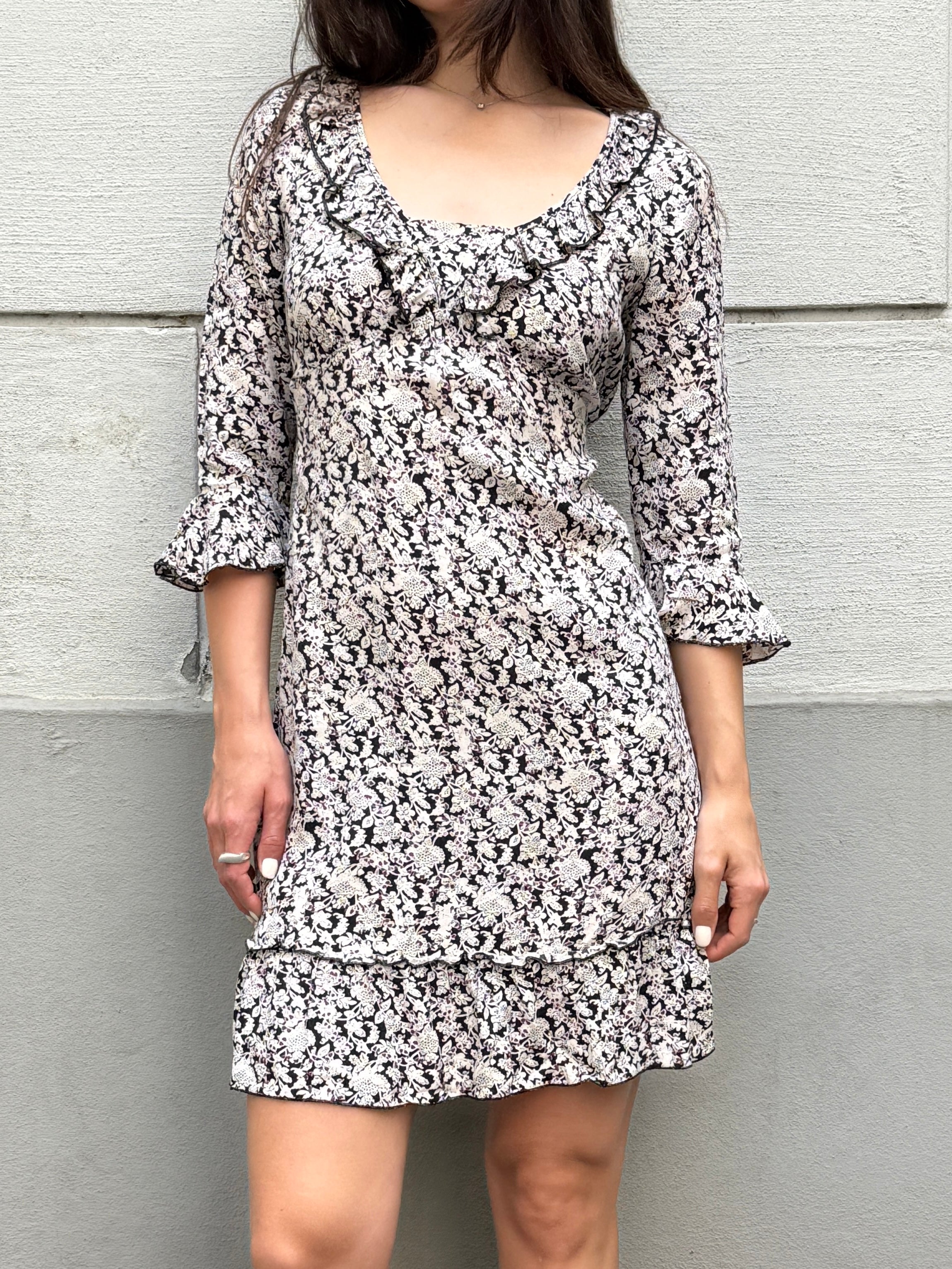 Vintage 100% Cotton Floral Midi Dress S