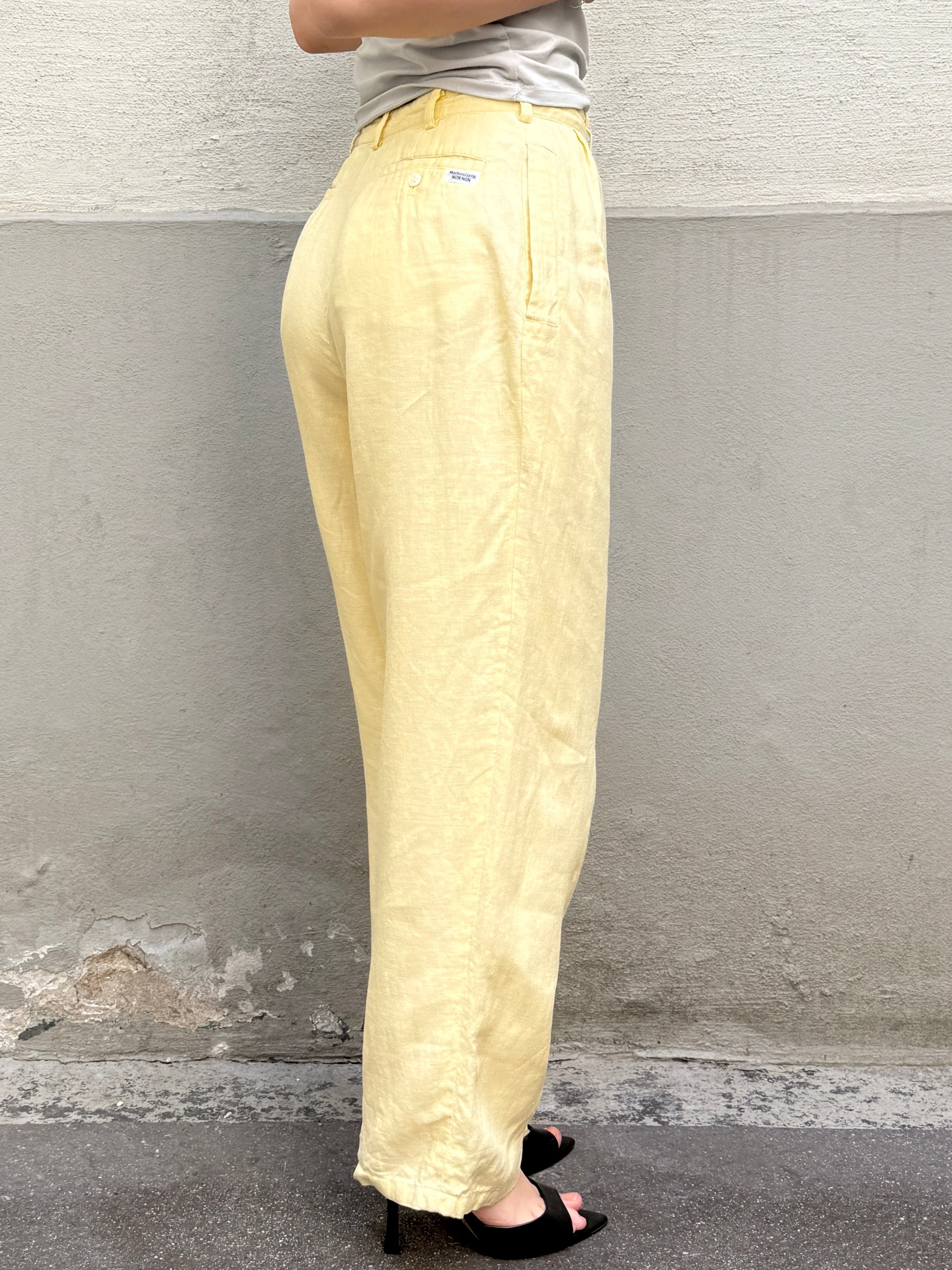 Vintage 100% Linen Butter Yellow Pastel High Waisted Trousers XS/S