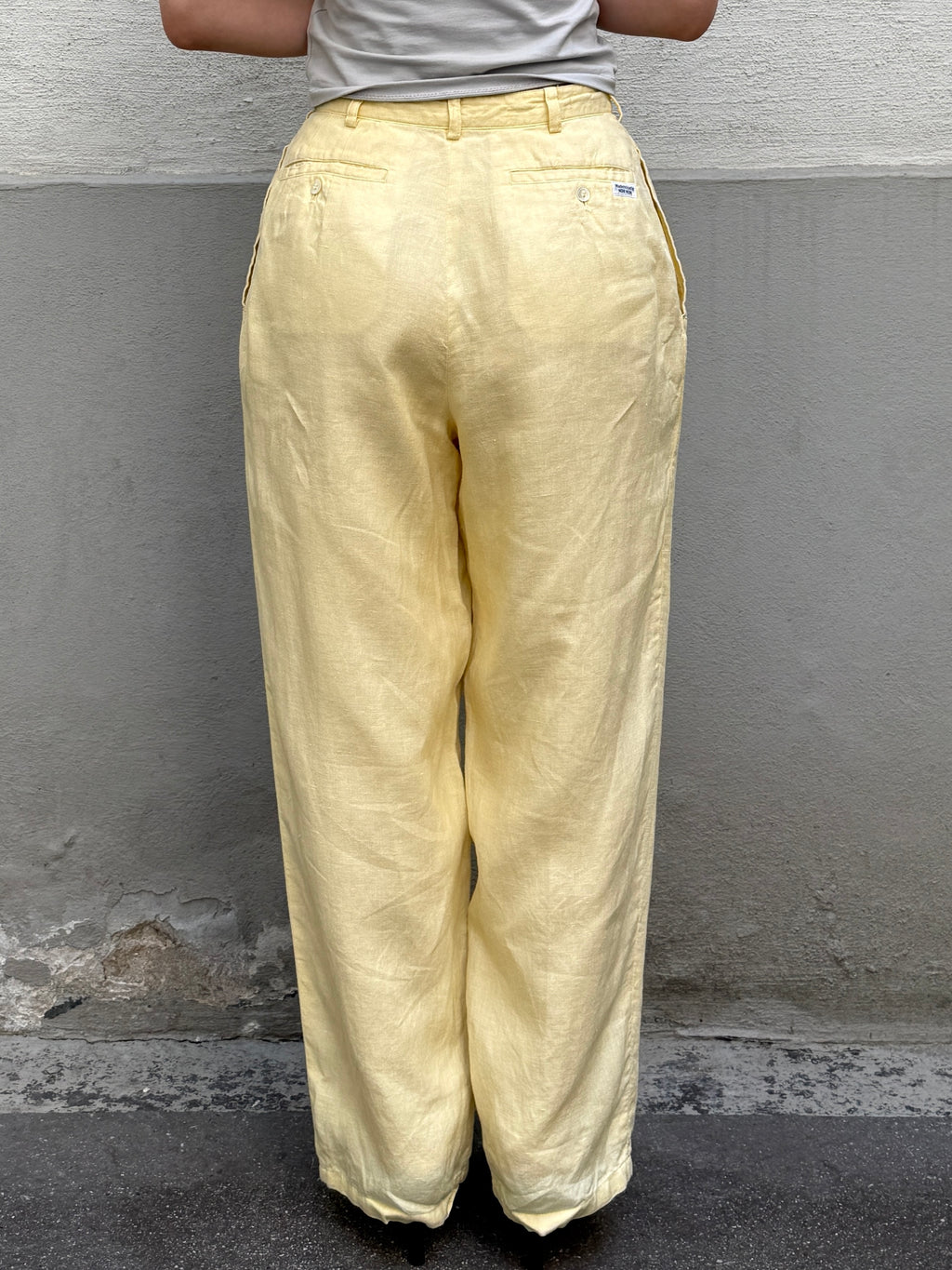 Vintage 100% Linen Butter Yellow Pastel High Waisted Trousers XS/S