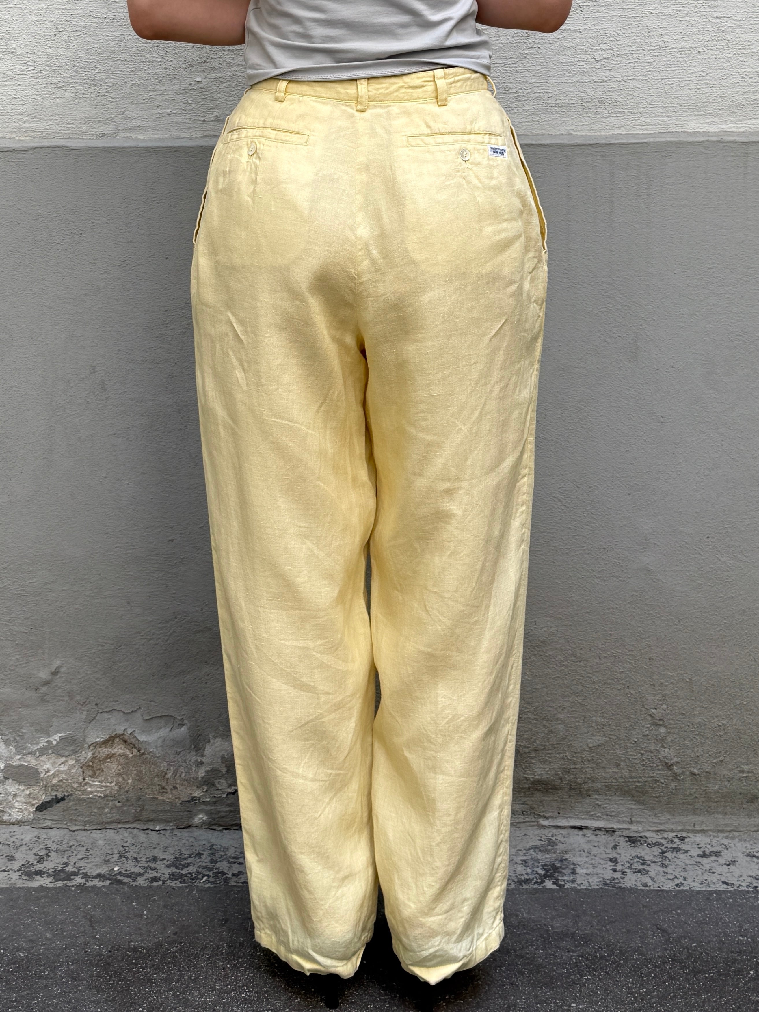 Vintage 100% Linen Butter Yellow Pastel High Waisted Trousers XS/S
