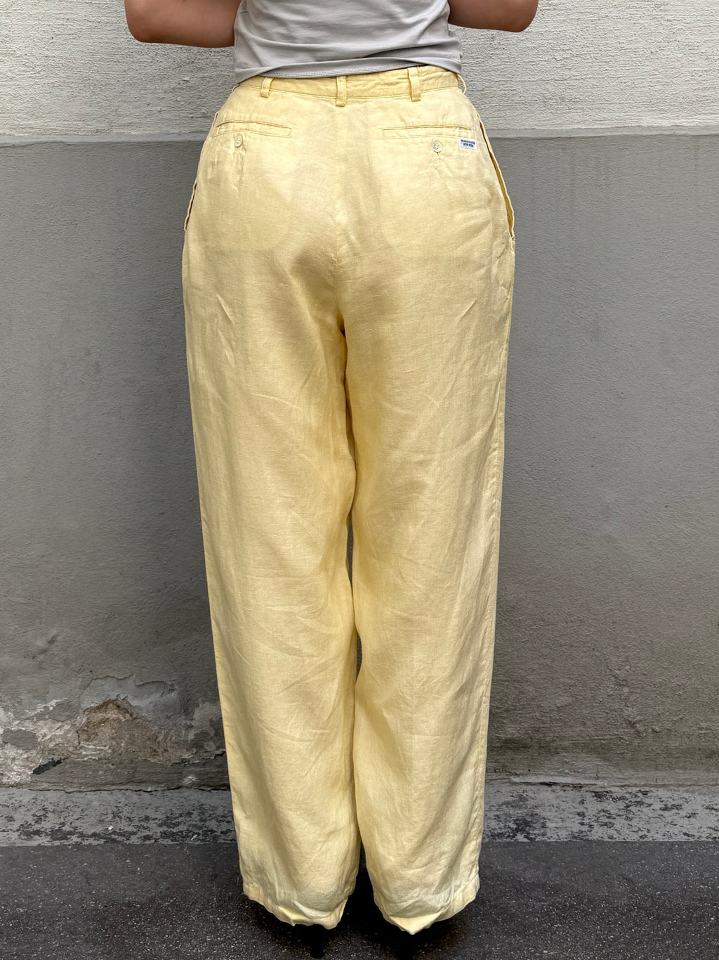 Vintage 100% Linen Butter Yellow Pastel High Waisted Trousers XS/S