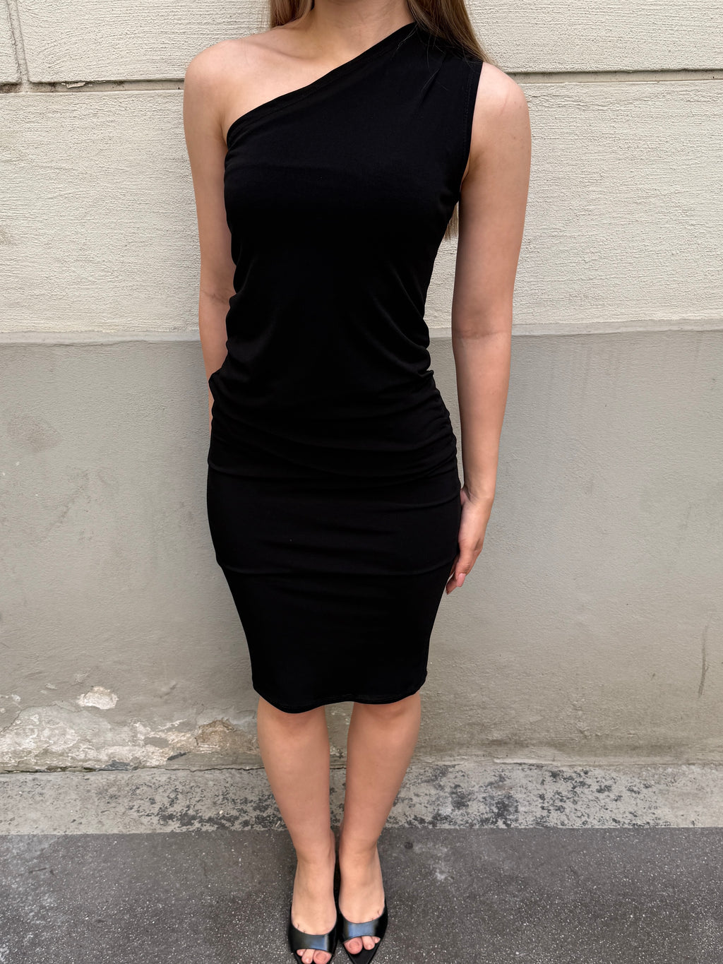 Vintage Black Asymmetrical One Shoulder Mini Dress S