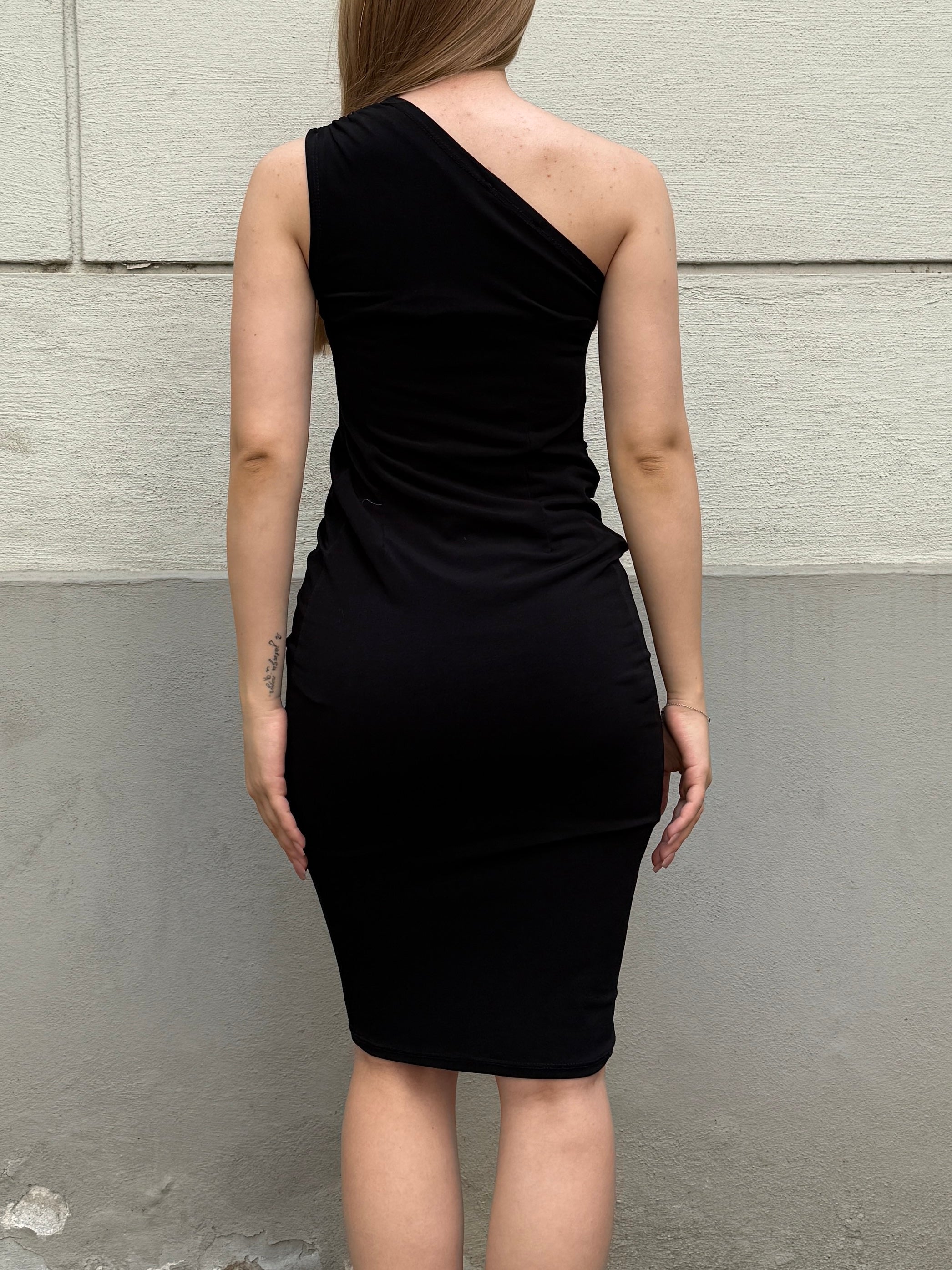 Vintage Black Asymmetrical One Shoulder Mini Dress S