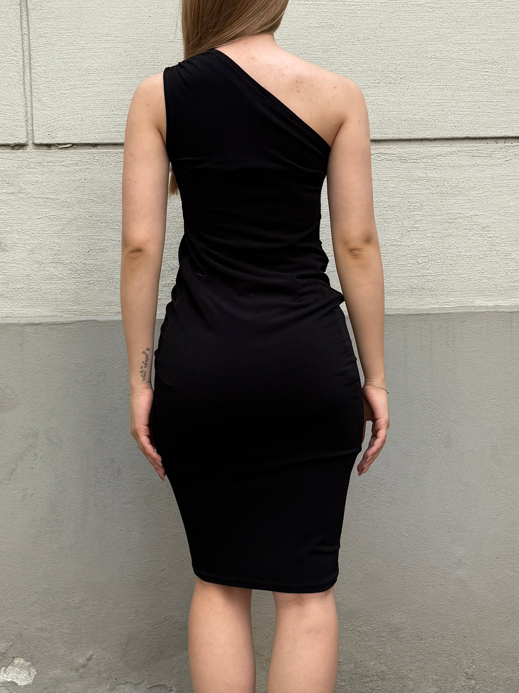 Vintage Black Asymmetrical One Shoulder Mini Dress S