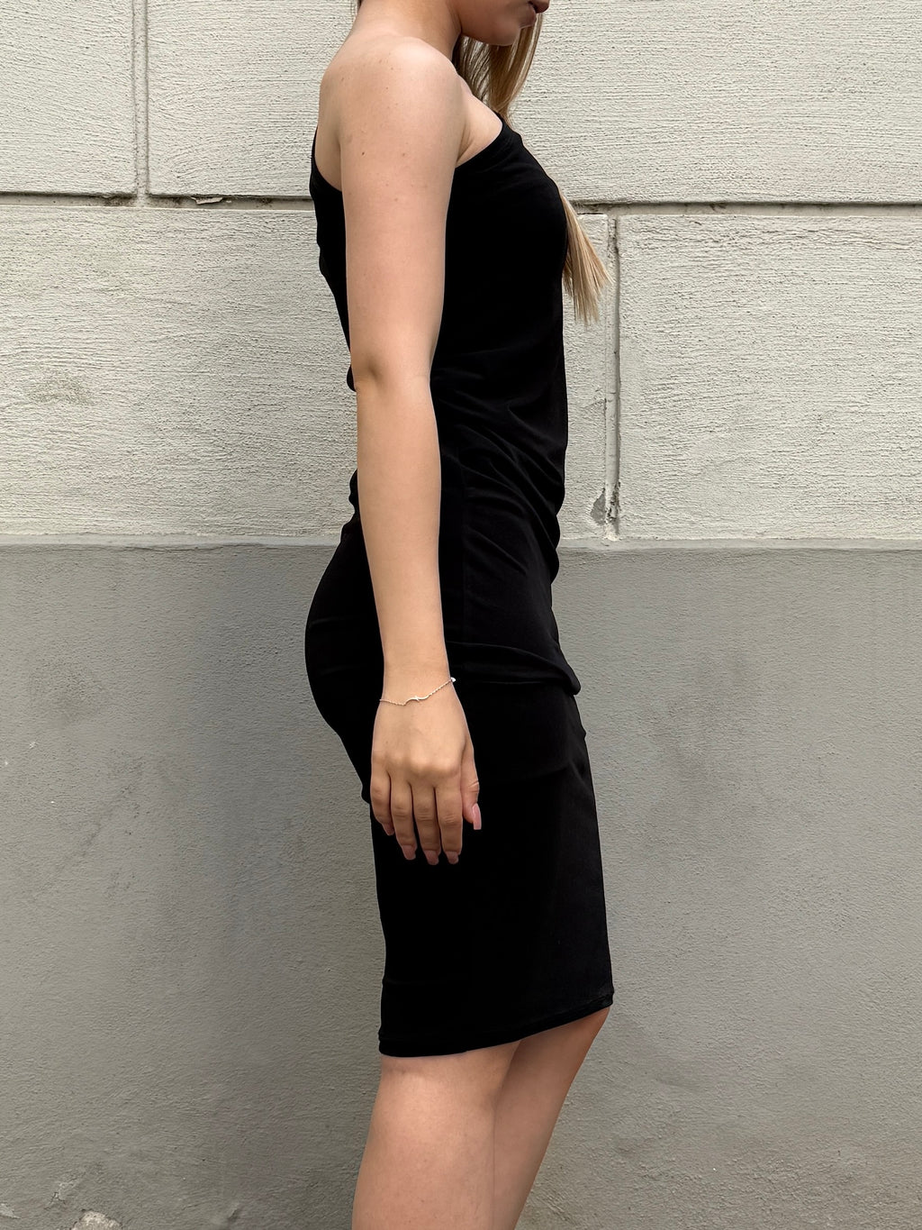 Vintage Black Asymmetrical One Shoulder Mini Dress S