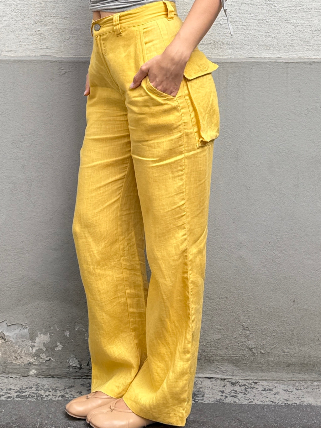 Vintage 100% Linen Bright Yellow Wide Leg Trousers S